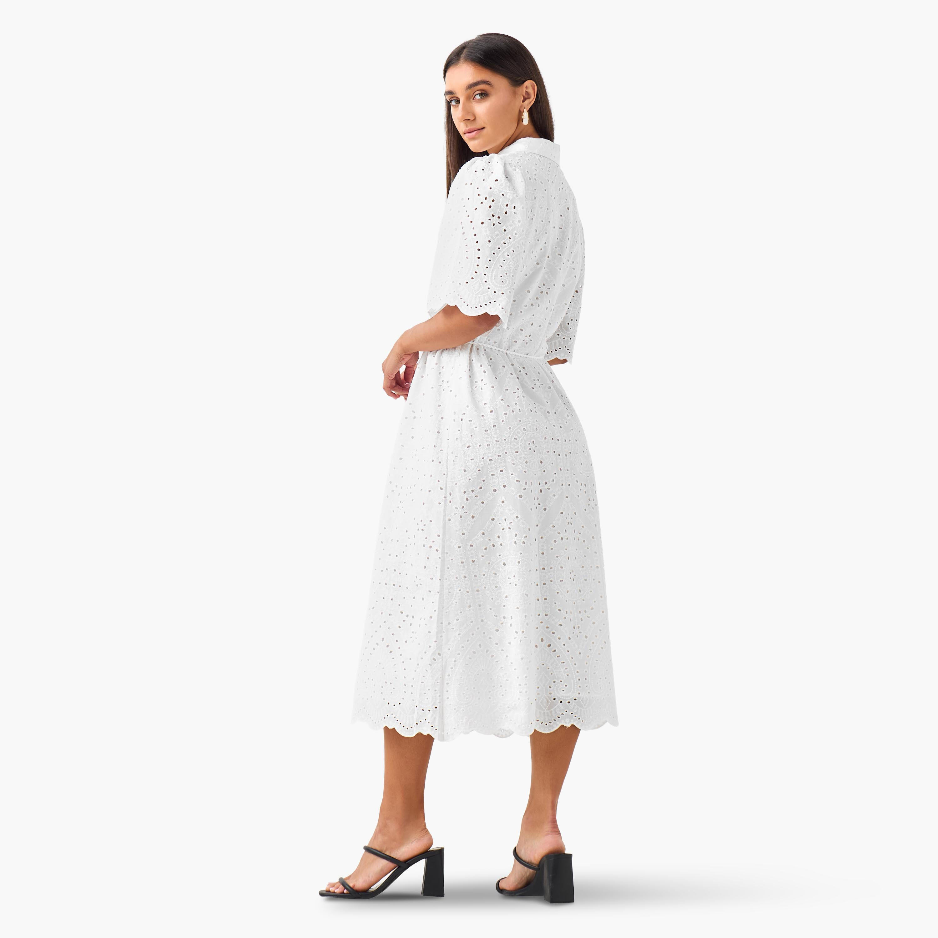 2Xtremz Schiffili Embroidered Women Shirt Dress with Tie-Up Belt Cotton-women-clothing-dresses-image-6