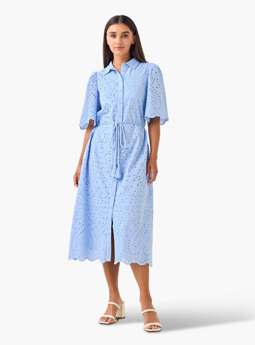 2Xtremz Schiffili Embroidered Women Shirt Dress with Tie-Up Belt Cotton-women-clothing-dresses-image-4