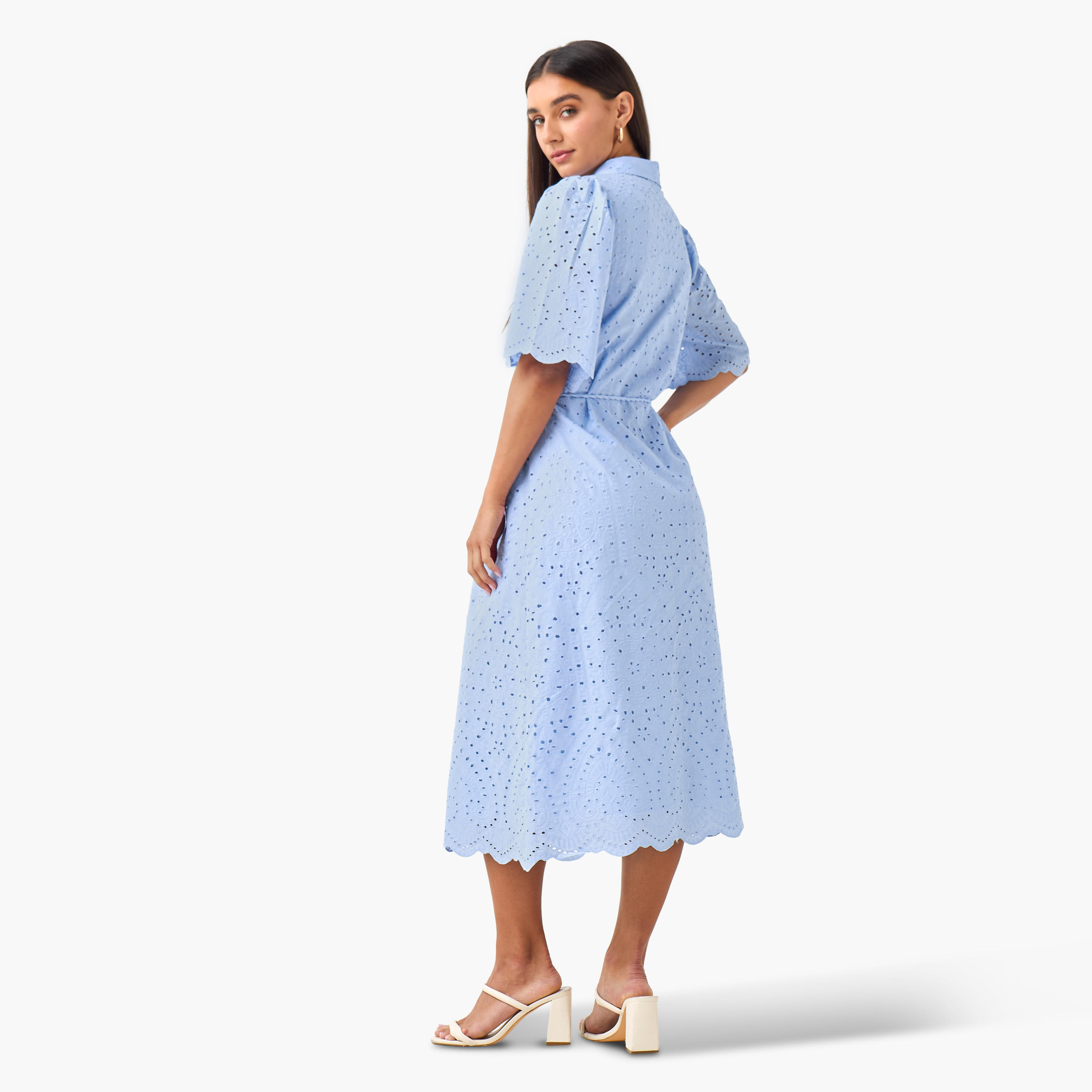 2Xtremz Schiffili Embroidered Women Shirt Dress with Tie-Up Belt Cotton-women-clothing-dresses-image-6