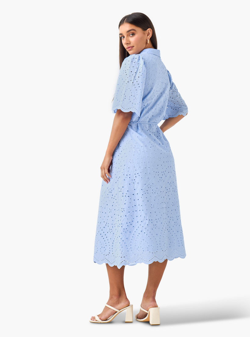 2Xtremz Schiffili Embroidered Women Shirt Dress with Tie-Up Belt Cotton-women-clothing-dresses-image-6
