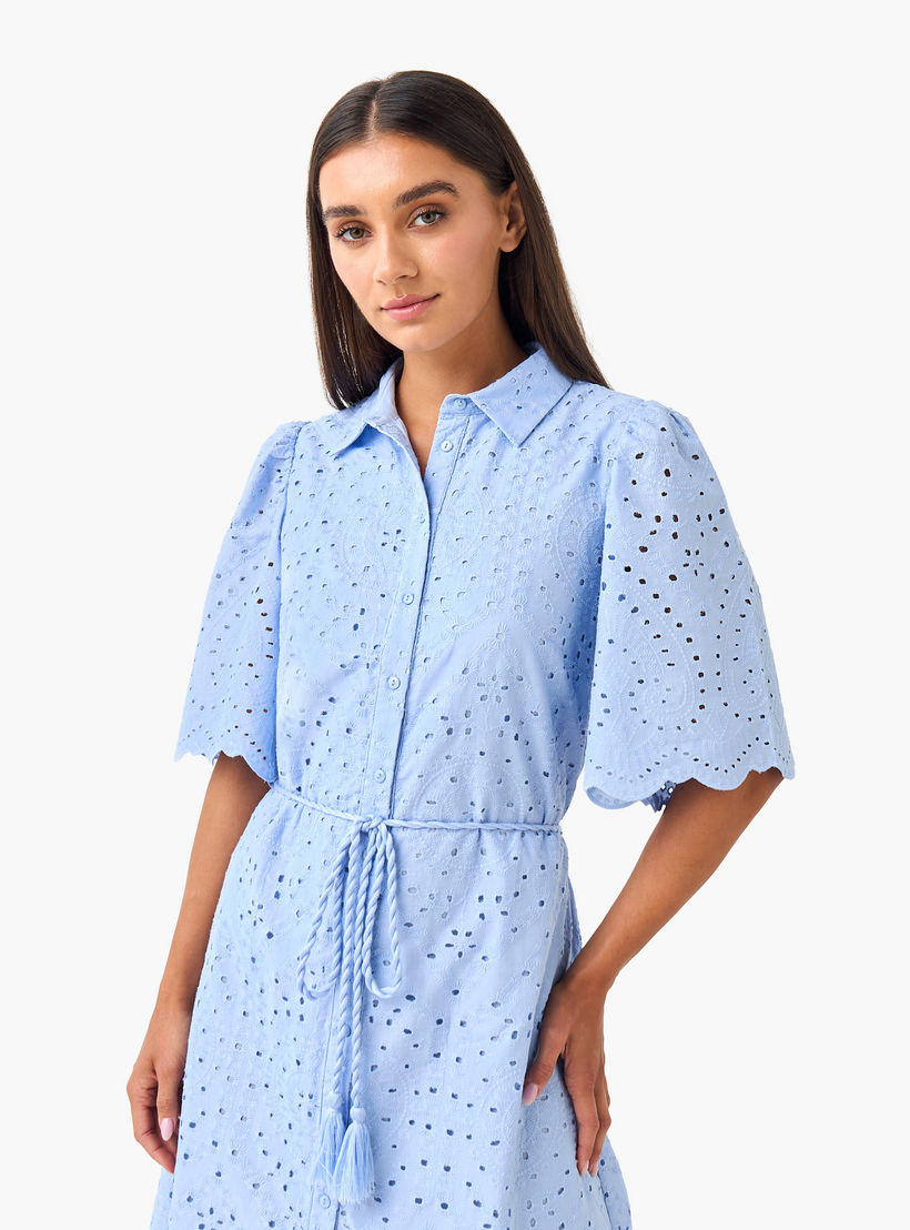 2Xtremz Schiffili Embroidered Women Shirt Dress with Tie-Up Belt Cotton-women-clothing-dresses-image-7