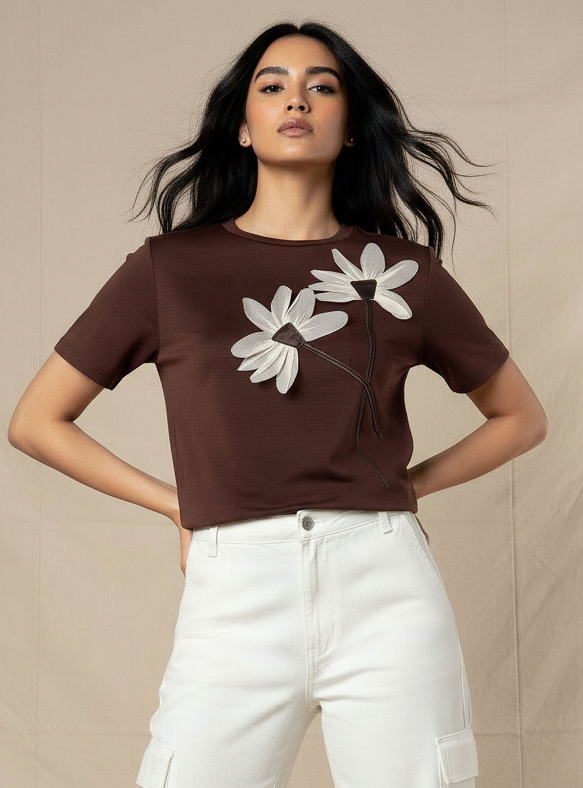 2Xtremz T-shirt with Floral Applique-women-clothing-tshirts-image-1