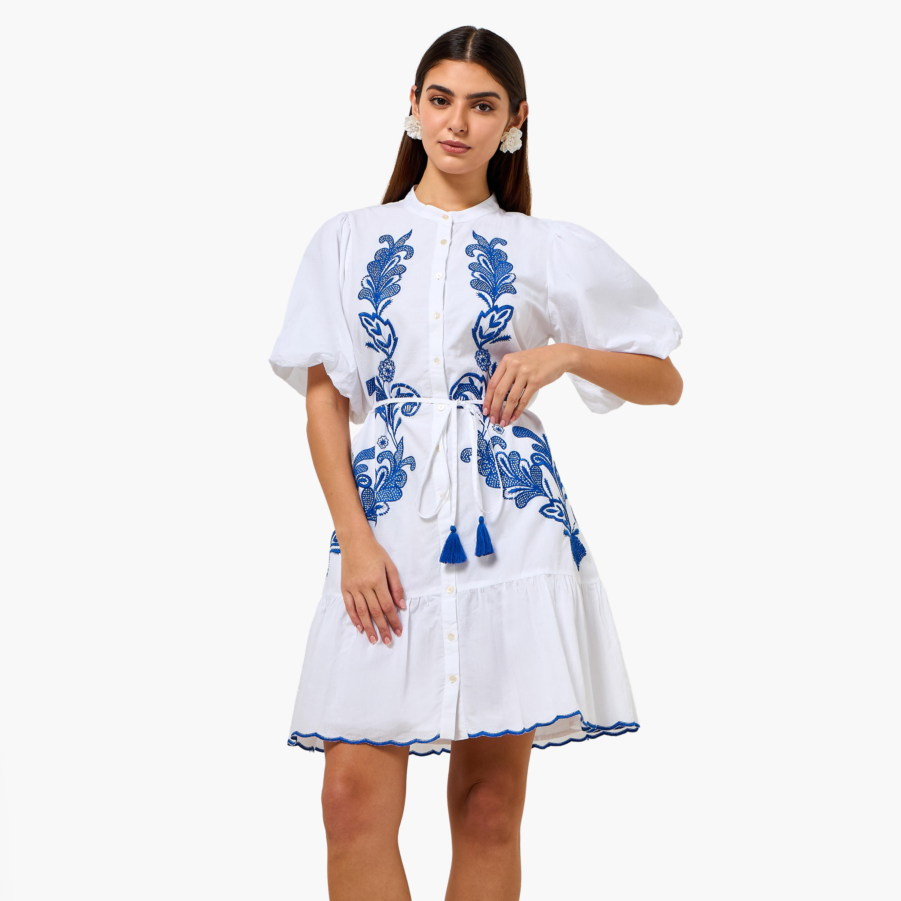 2Xtremz Embroidered Shirt Women Dress Flounce Hemline Cotton-women-clothing-dresses-image-2