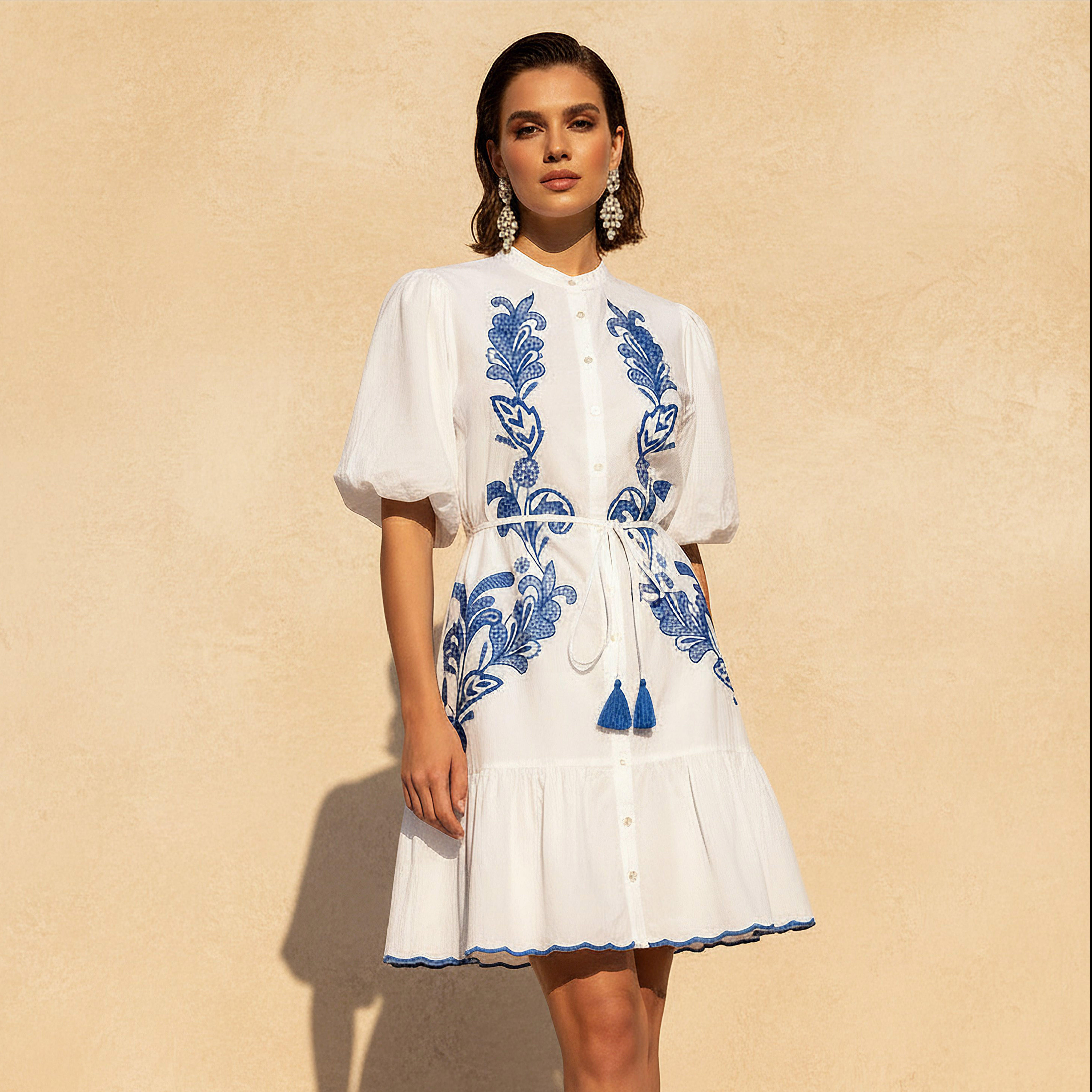 2Xtremz Embroidered Shirt Women Dress Flounce Hemline Cotton-women-clothing-dresses-image-1