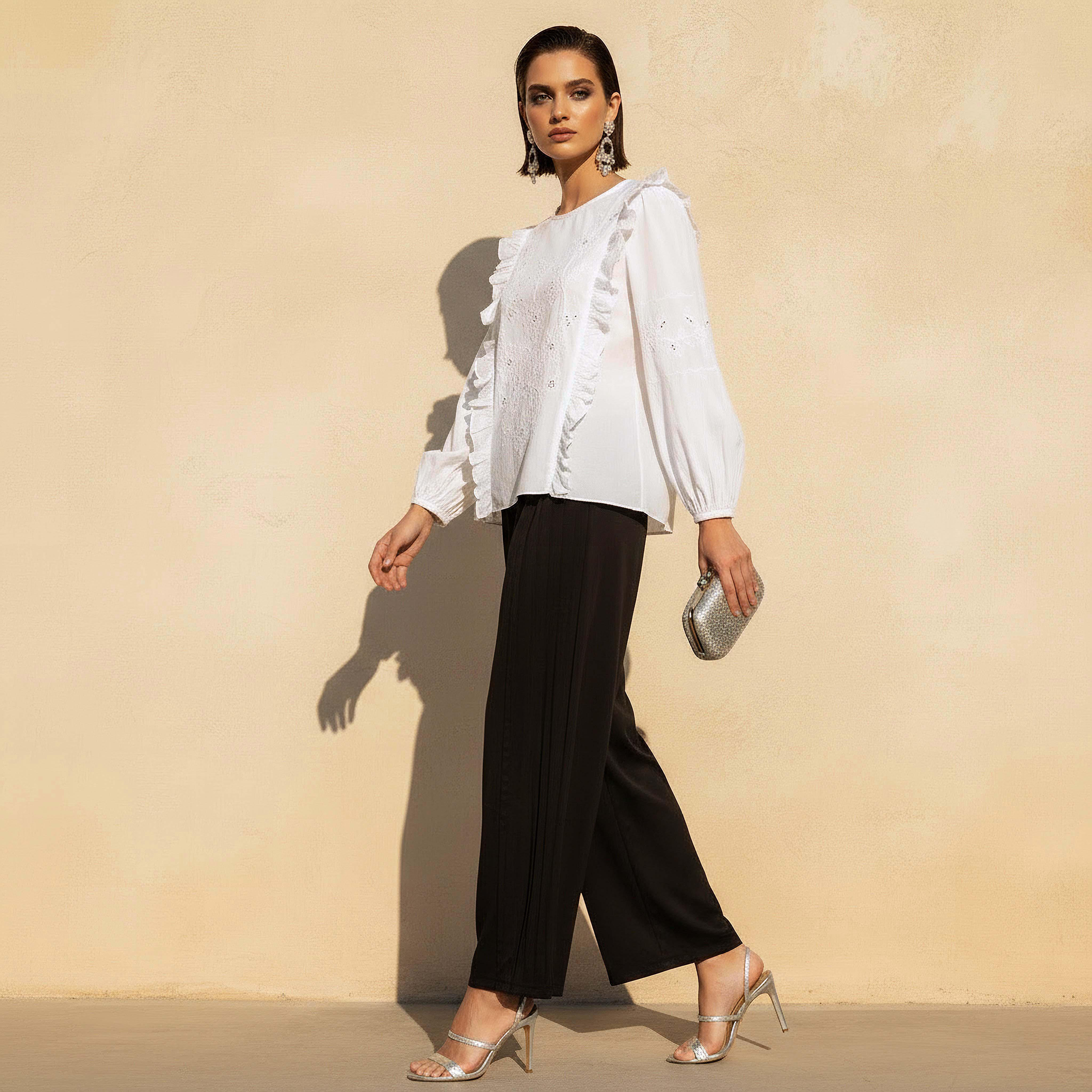 بلوزة قطن بقصة عادية بتفاصيل شيفلي وكشكش للنساء من تو إكستريمز-women-clothing-shirtsandblouses-blouses-image-3