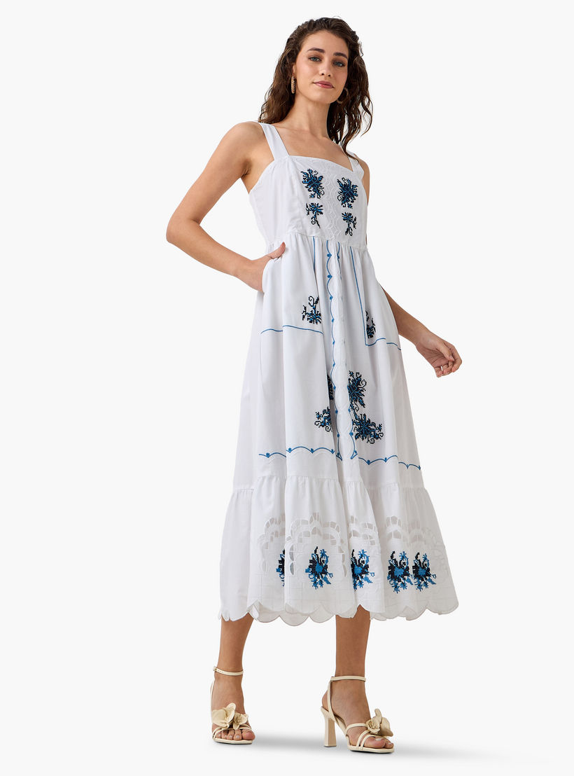 2Xtremz Scalloped A-line Women Dress with Embroidery Cotton-women-clothing-dresses-image-4
