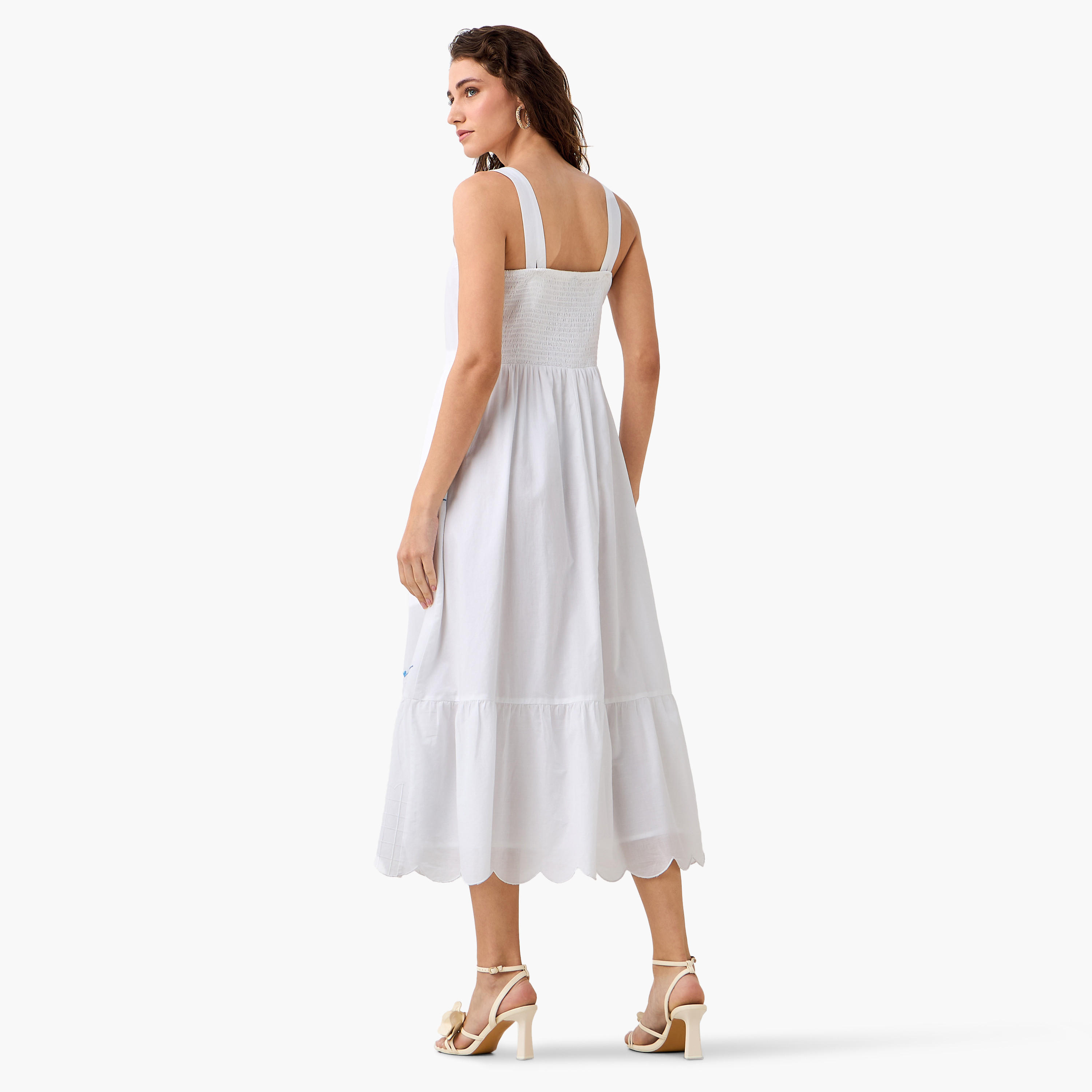 2Xtremz Scalloped A-line Women Dress with Embroidery Cotton-women-clothing-dresses-image-5