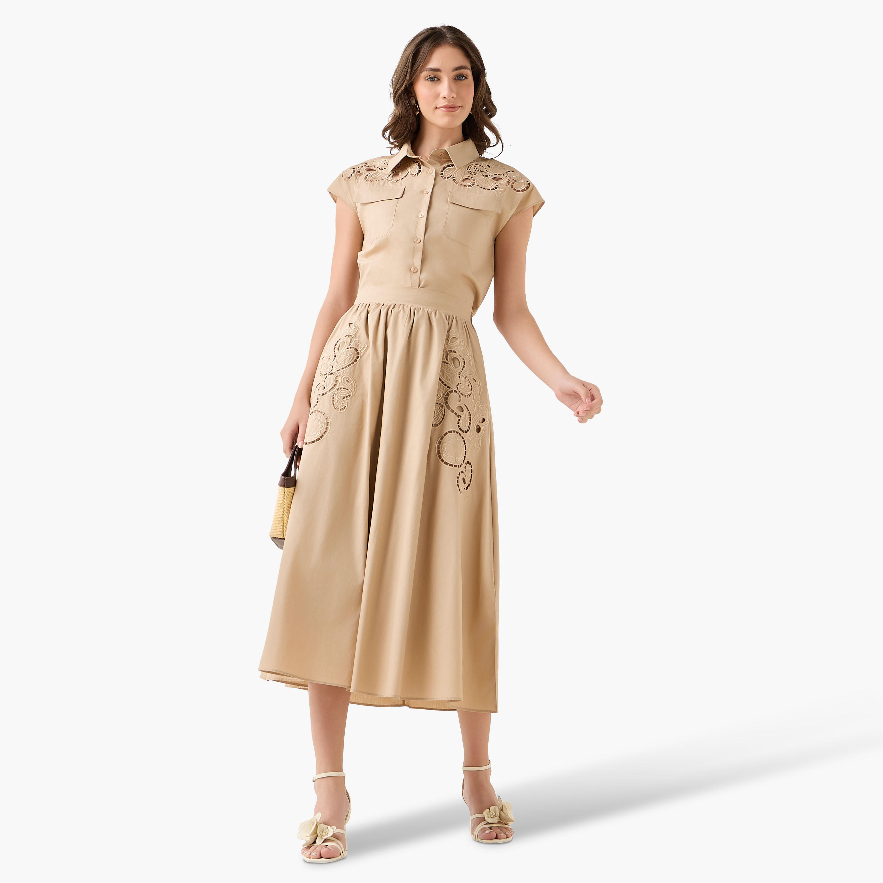 تنورة ميدي إيه لاين قطن بتفاصيل دانتيل من تو إكستريمز-women-clothing-bottoms-skirts-image-3