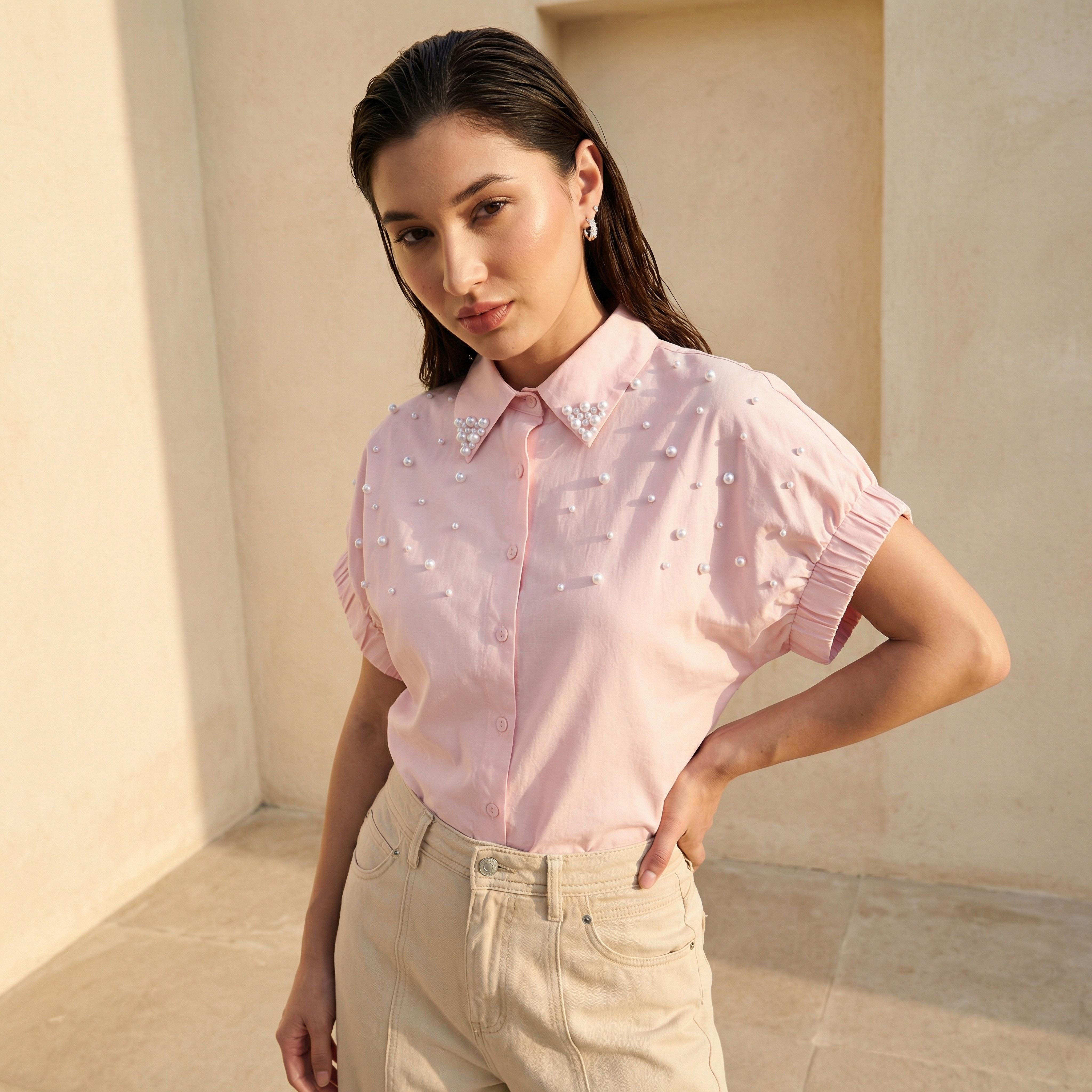 2Xtremz Cotton Shirt with Pearl Embellishment-women-clothing-shirtsandblouses-shirts-image-1