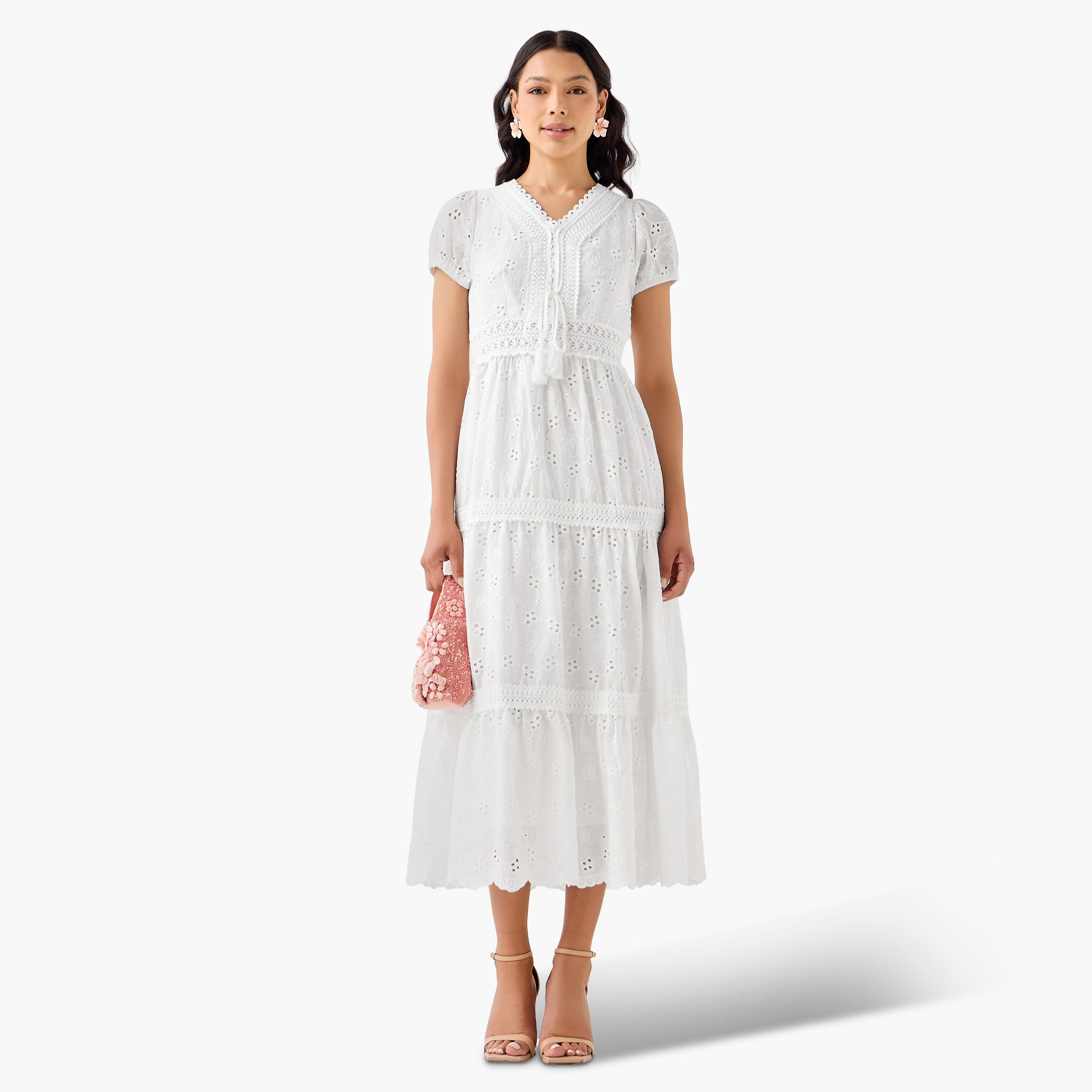فستان قطن إيه لاين ميدي متعدد الطبقات بتطريز شيفلي من تو إكستريمز-women-clothing-dresses-image-2