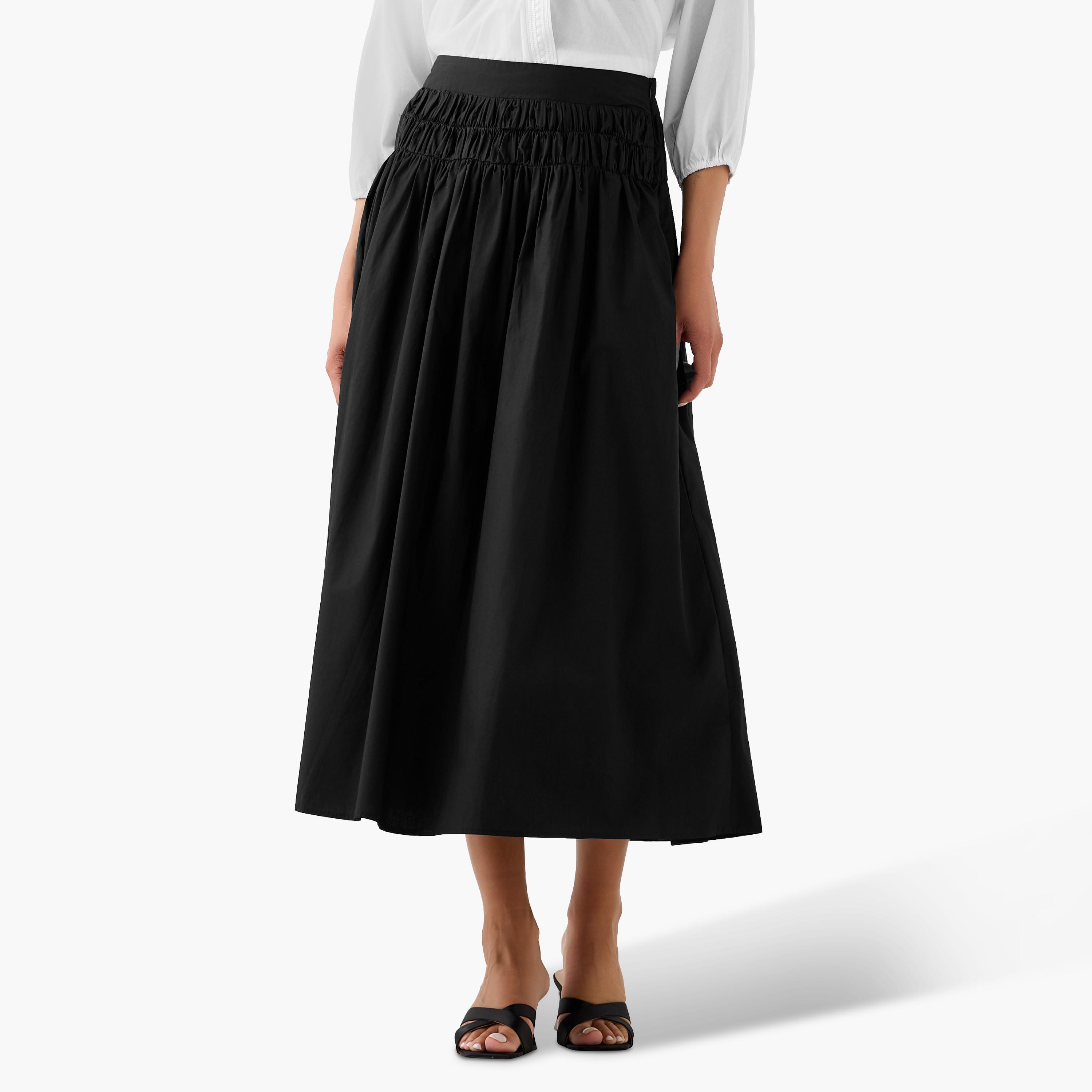 تنورة ميدي قطن إيه لاين بسحاب جانبي من توإكستريمز-women-clothing-bottoms-skirts-image-2