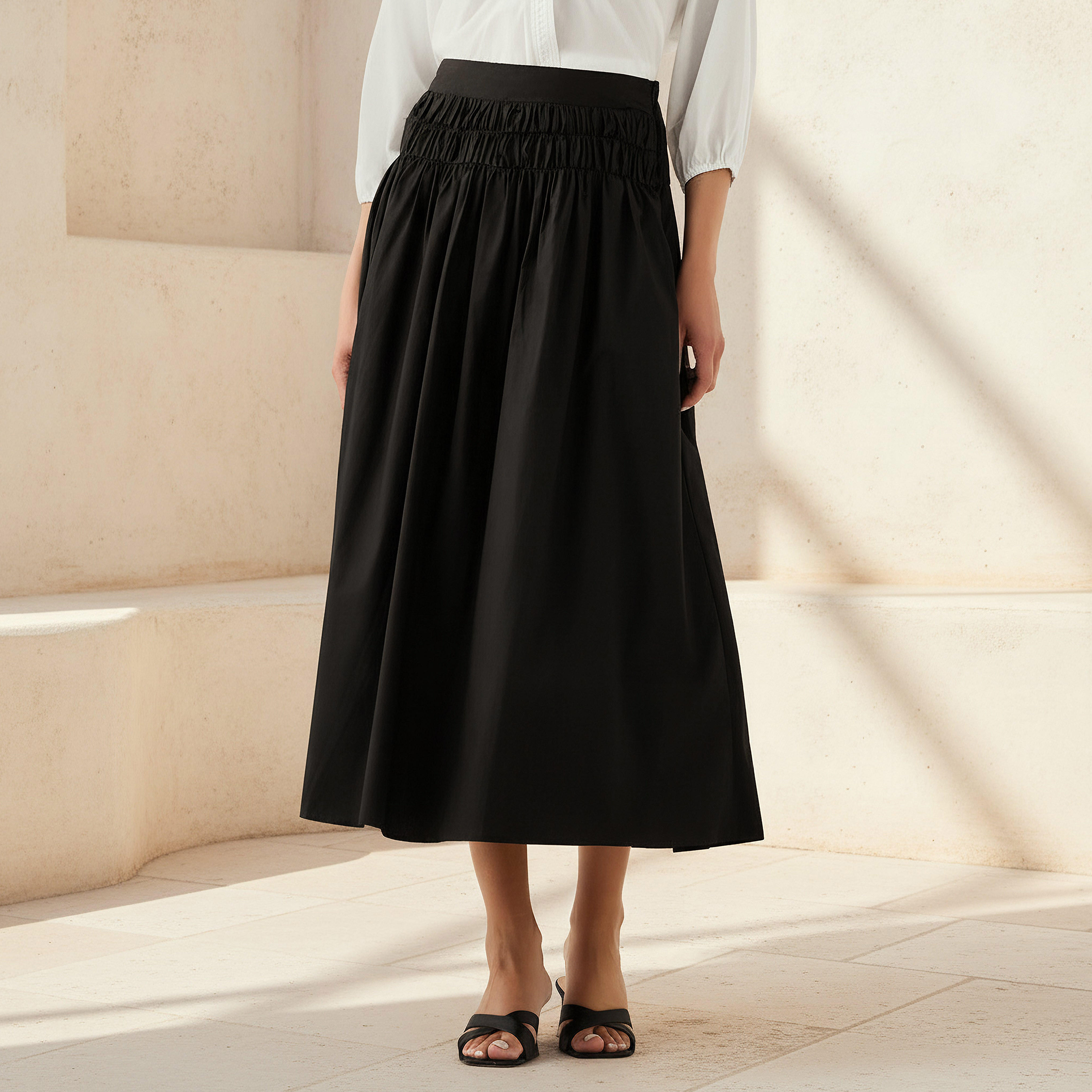 تنورة ميدي قطن إيه لاين بسحاب جانبي من توإكستريمز-women-clothing-bottoms-skirts-image-6
