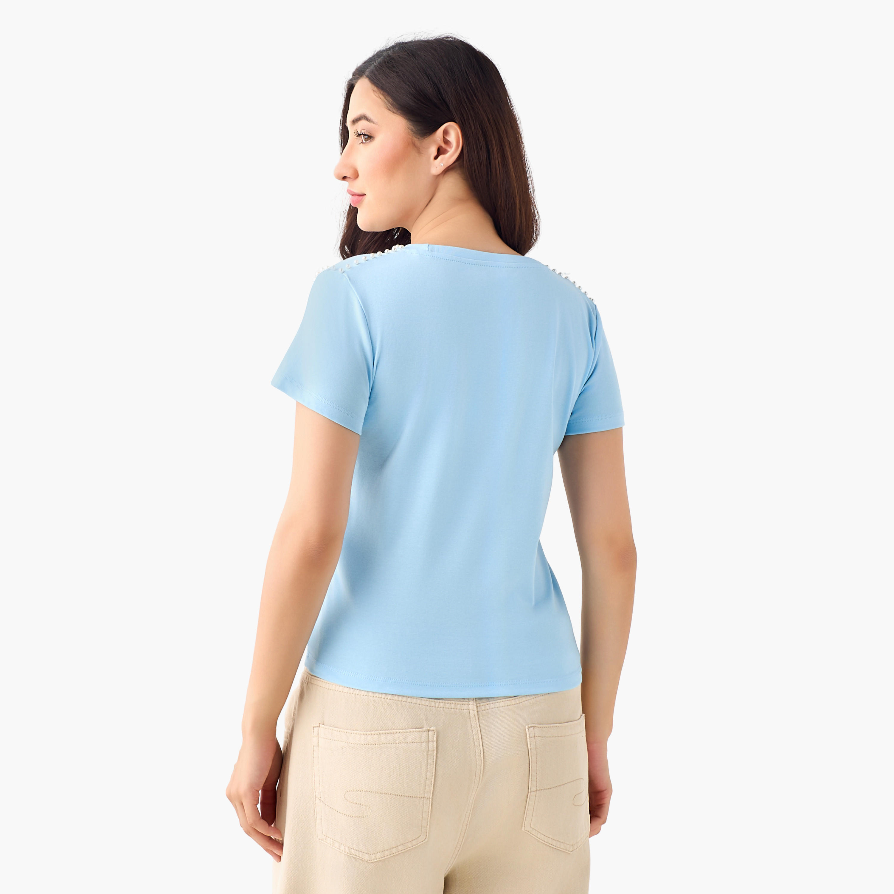 تيشيرت بتزيينات لؤلؤ من تو إكستريمز-women-clothing-tshirts-image-2