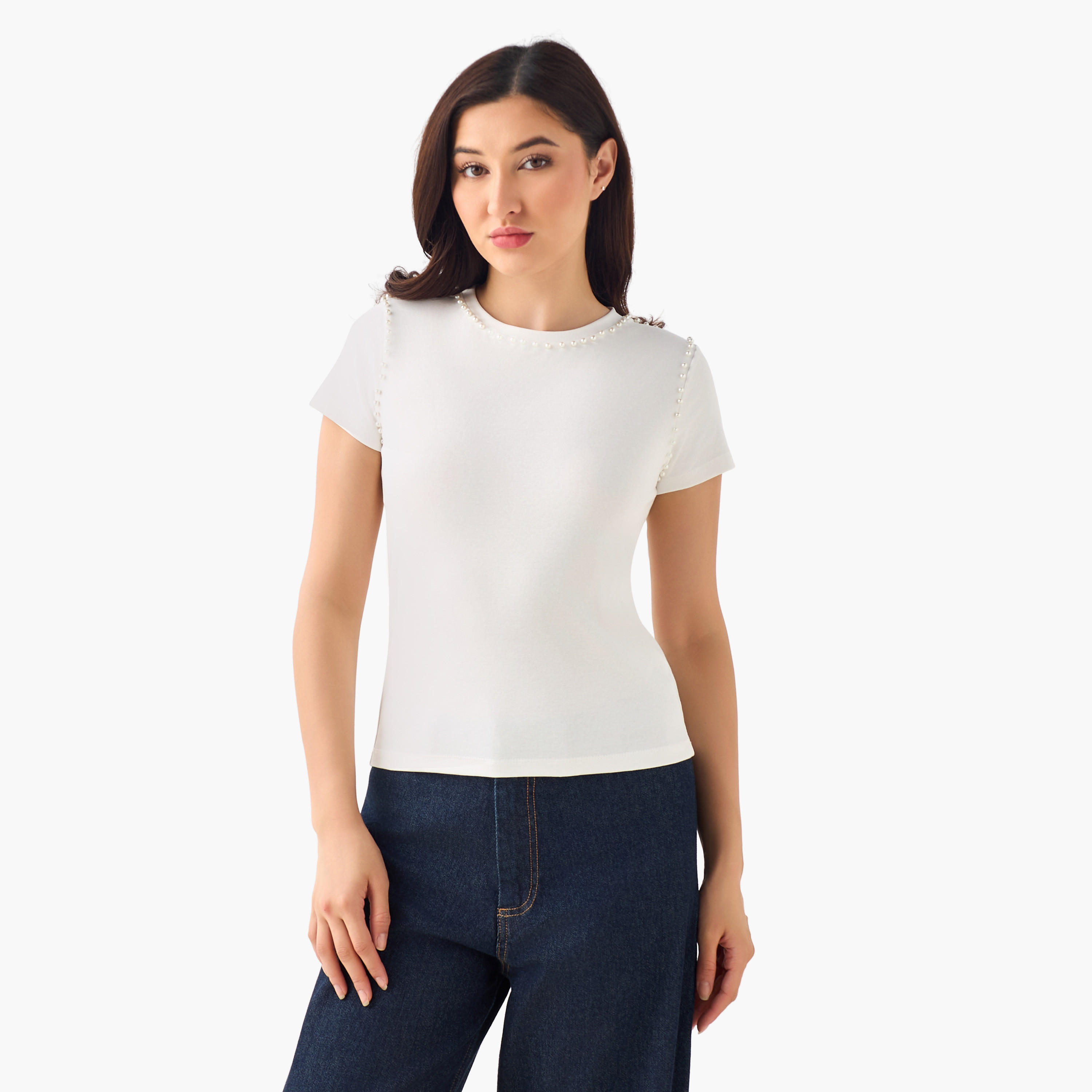 تيشيرت بتزيينات لؤلؤ من تو إكستريمز-women-clothing-tshirts-image-4