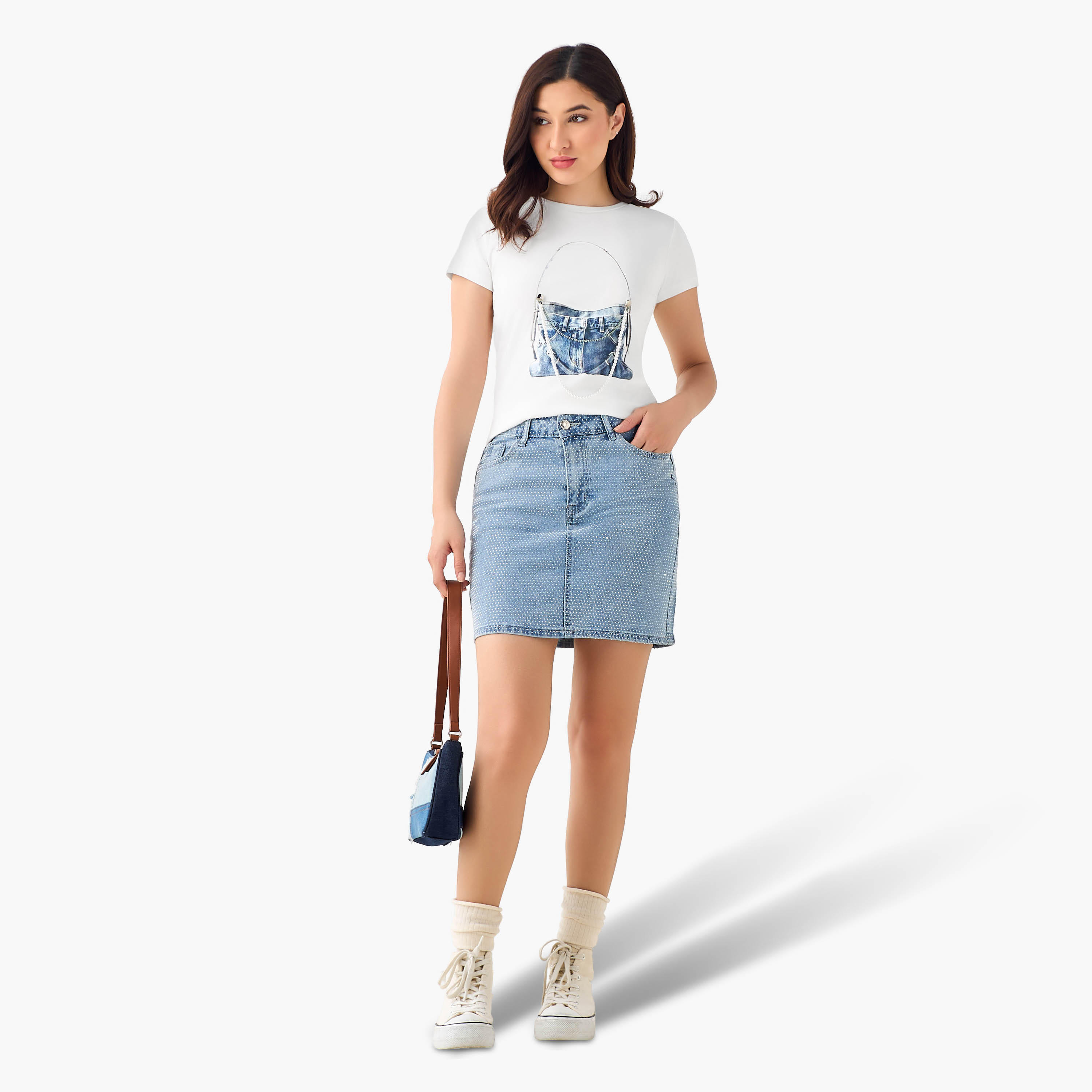 تنورة ميني دينم بتفاصيل مزينة من توإكستريمز-women-clothing-bottoms-skirts-image-4