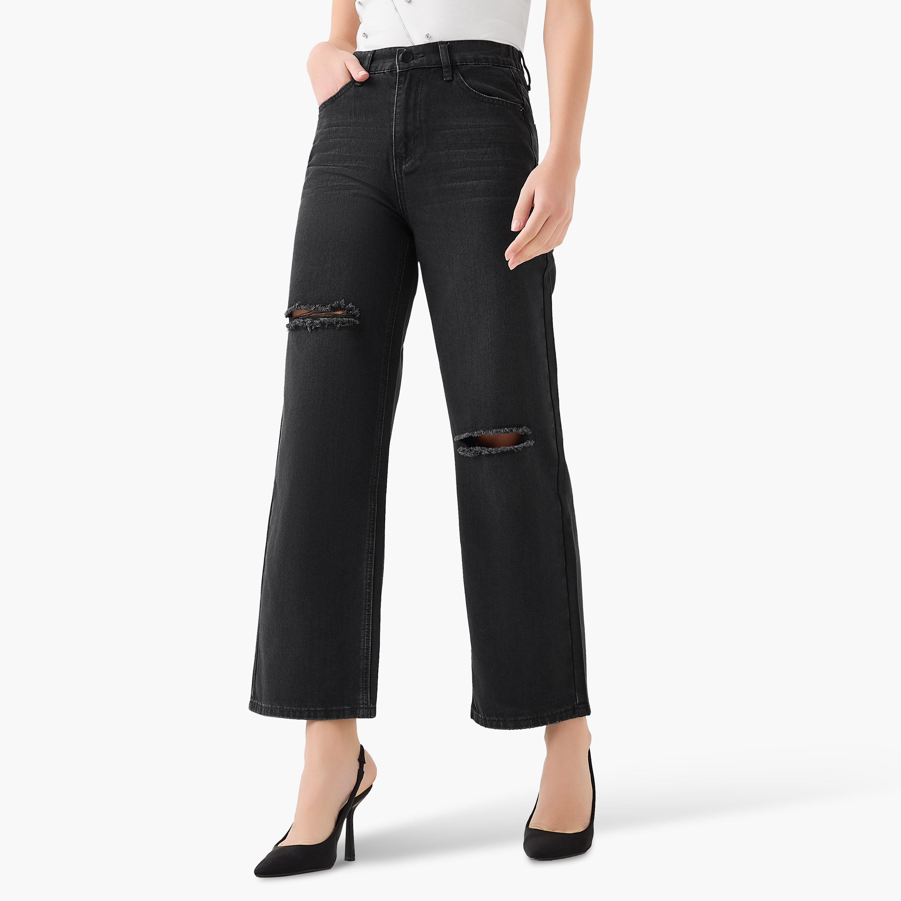 بنطلون جينز بخصر متوسط الارتفاع وتفاصيل ممزقة من تو إكستريمز-women-clothing-bottoms-jeans-image-2