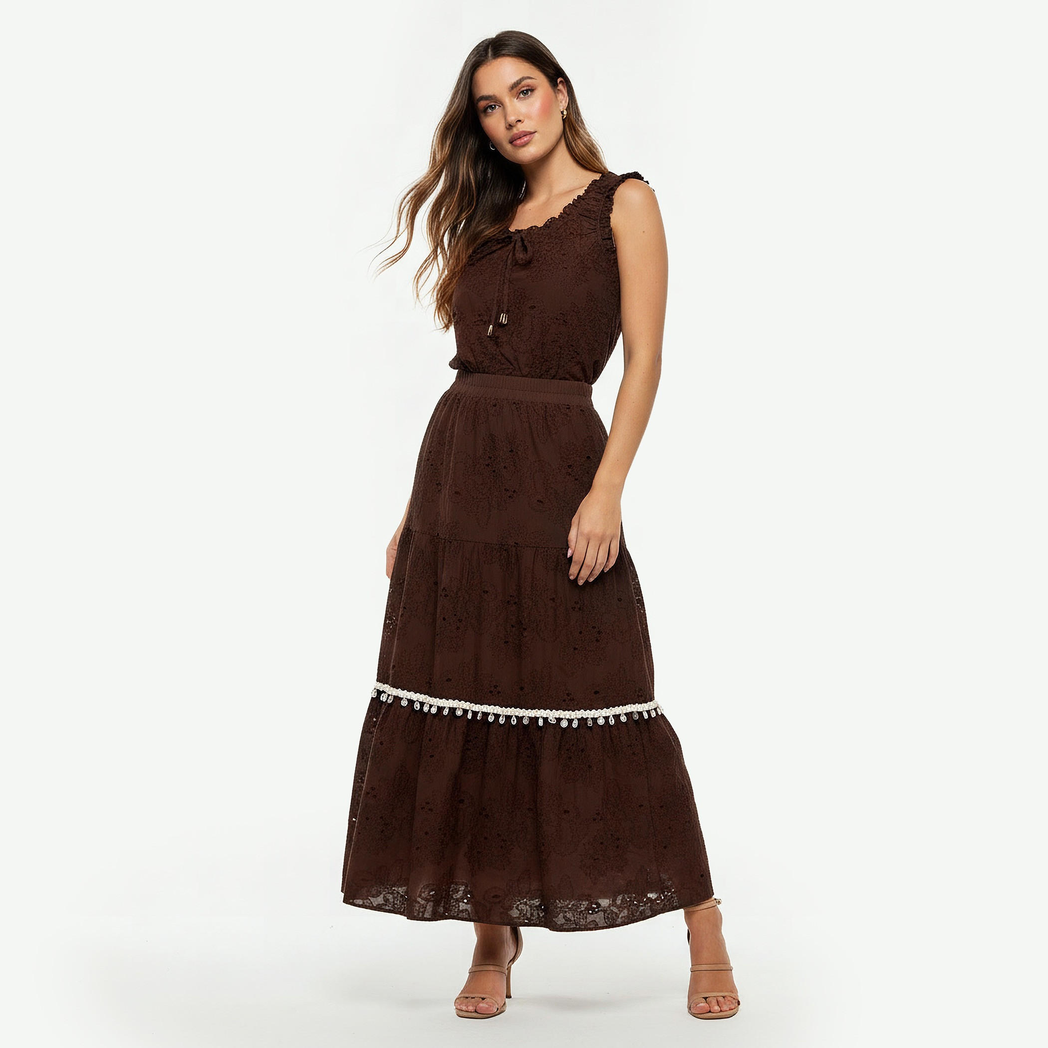تنورة قطن ماكسي متعددة الطبقات بتطريز زهري من تو إكستريمز-women-clothing-bottoms-skirts-image-3