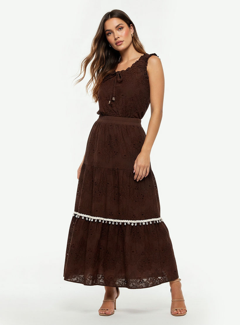 تنورة قطن ماكسي متعددة الطبقات بتطريز زهري من تو إكستريمز-women-clothing-bottoms-skirts-image-3