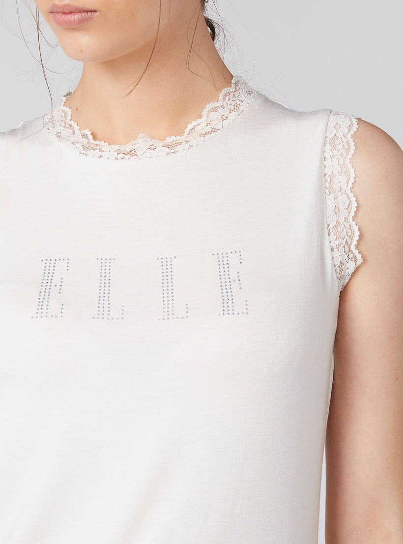 بلوزة مزيّنة دون أكمام بياقة مستديرة وتفاصيل دانتيل من إيل-women-clothing-tshirts-image-3