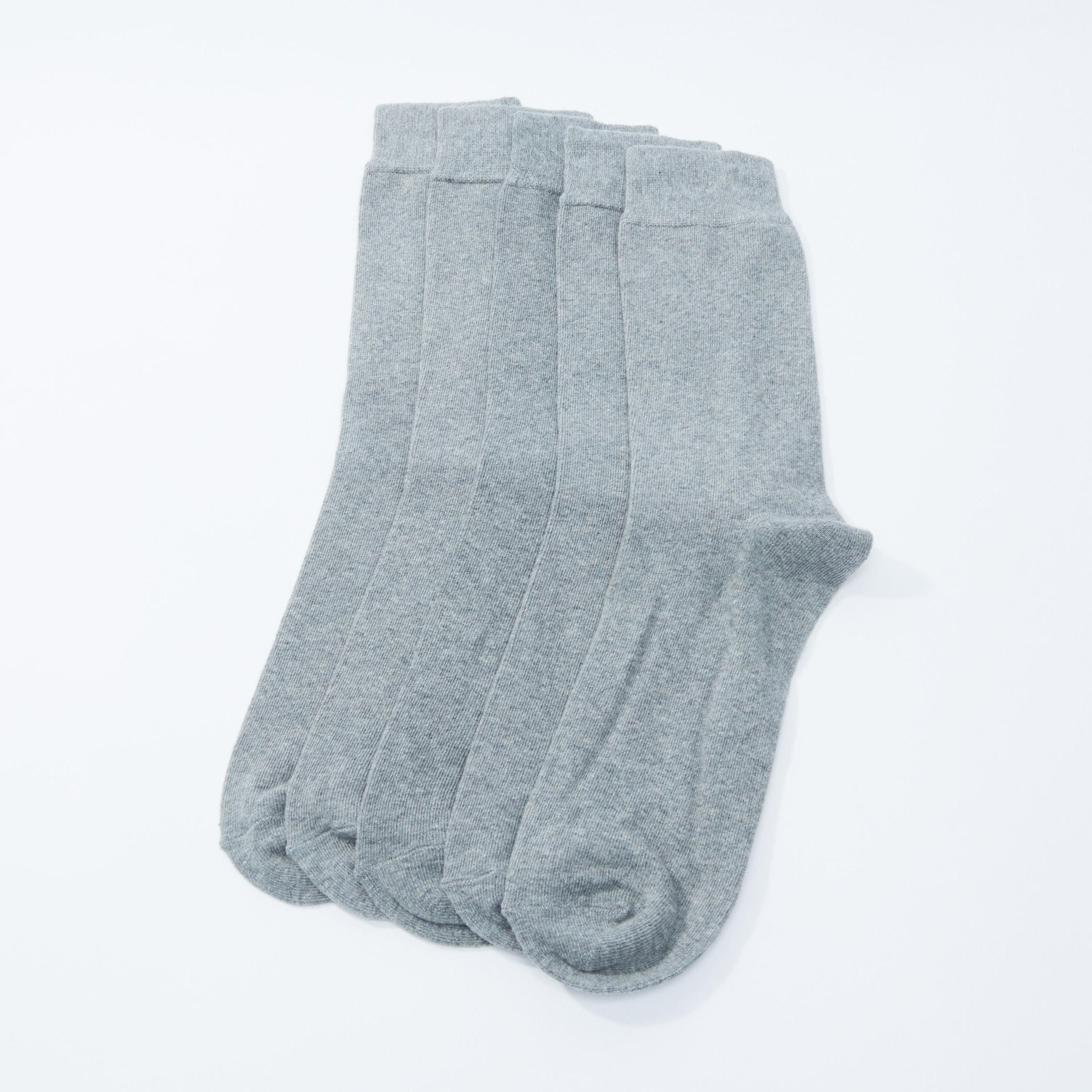 جوارب سادة بطول الكاحل بحوّاف مطّاطية - طقم من 5 أزواج-men-socks-image-2