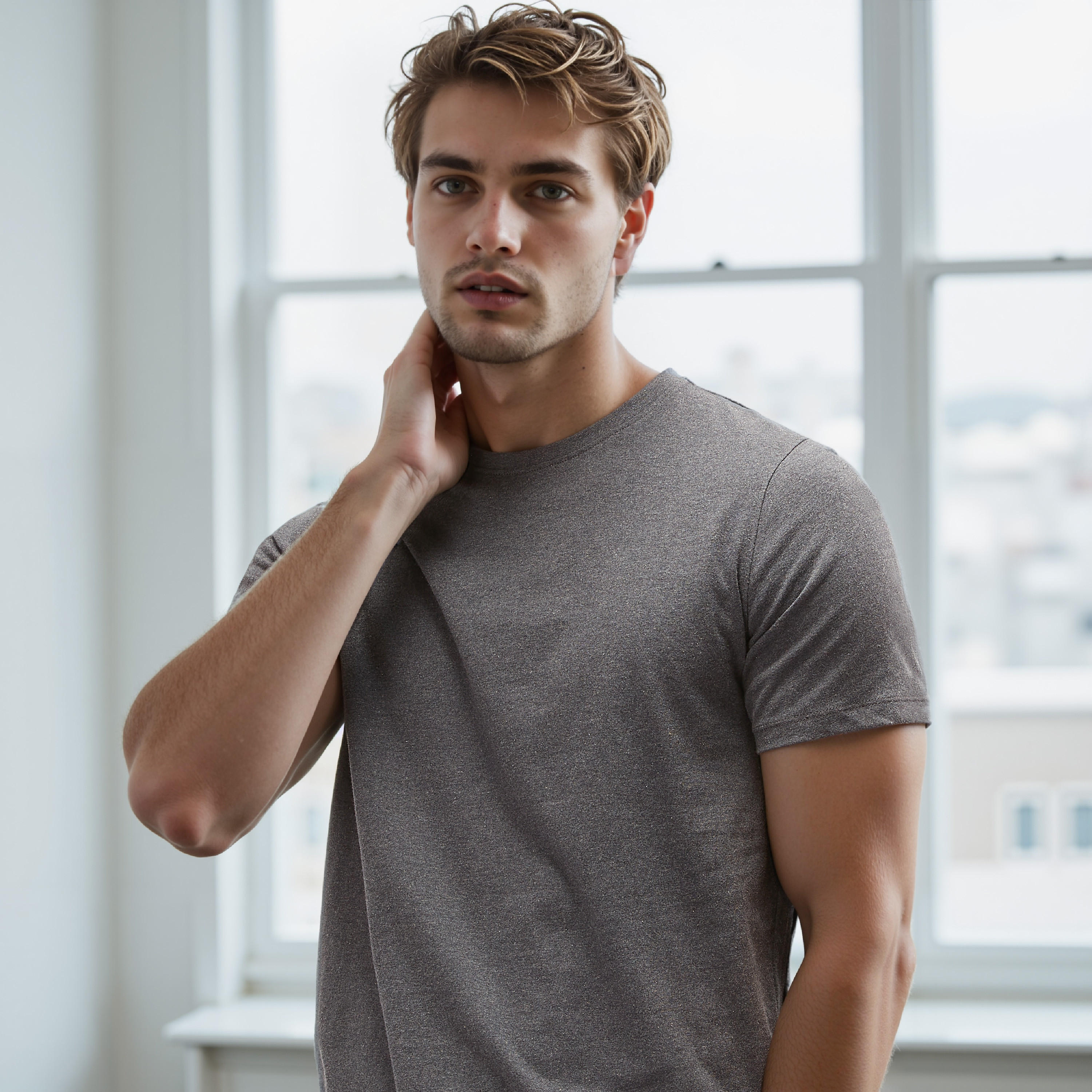 Plain Regular Fit Crew Neck T-shirt with Short Sleeves-men-clothing-tshirtsandpolos-tshirts-image-4