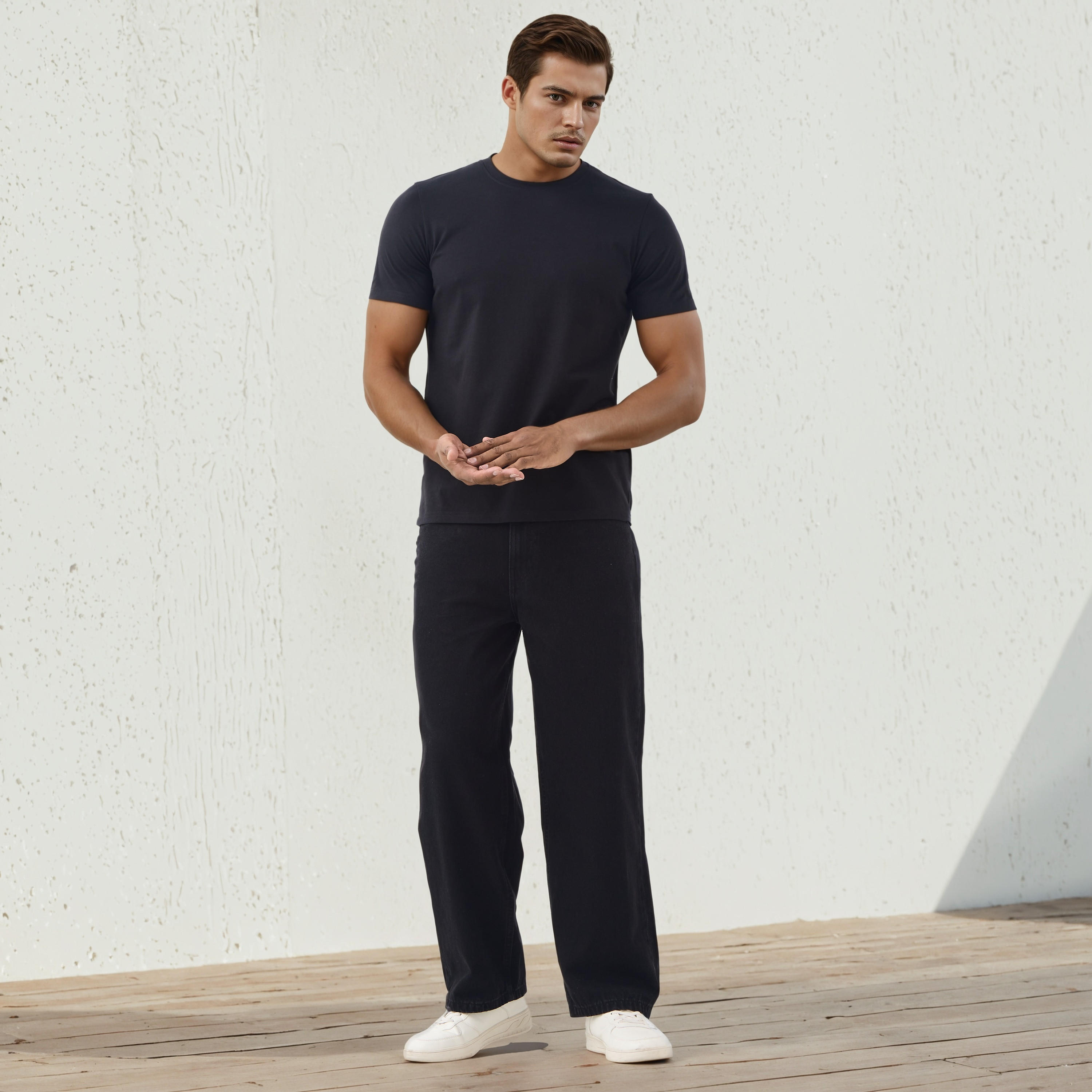 Plain Regular Fit Crew Neck T-shirt with Short Sleeves-men-clothing-tshirtsandpolos-tshirts-image-2