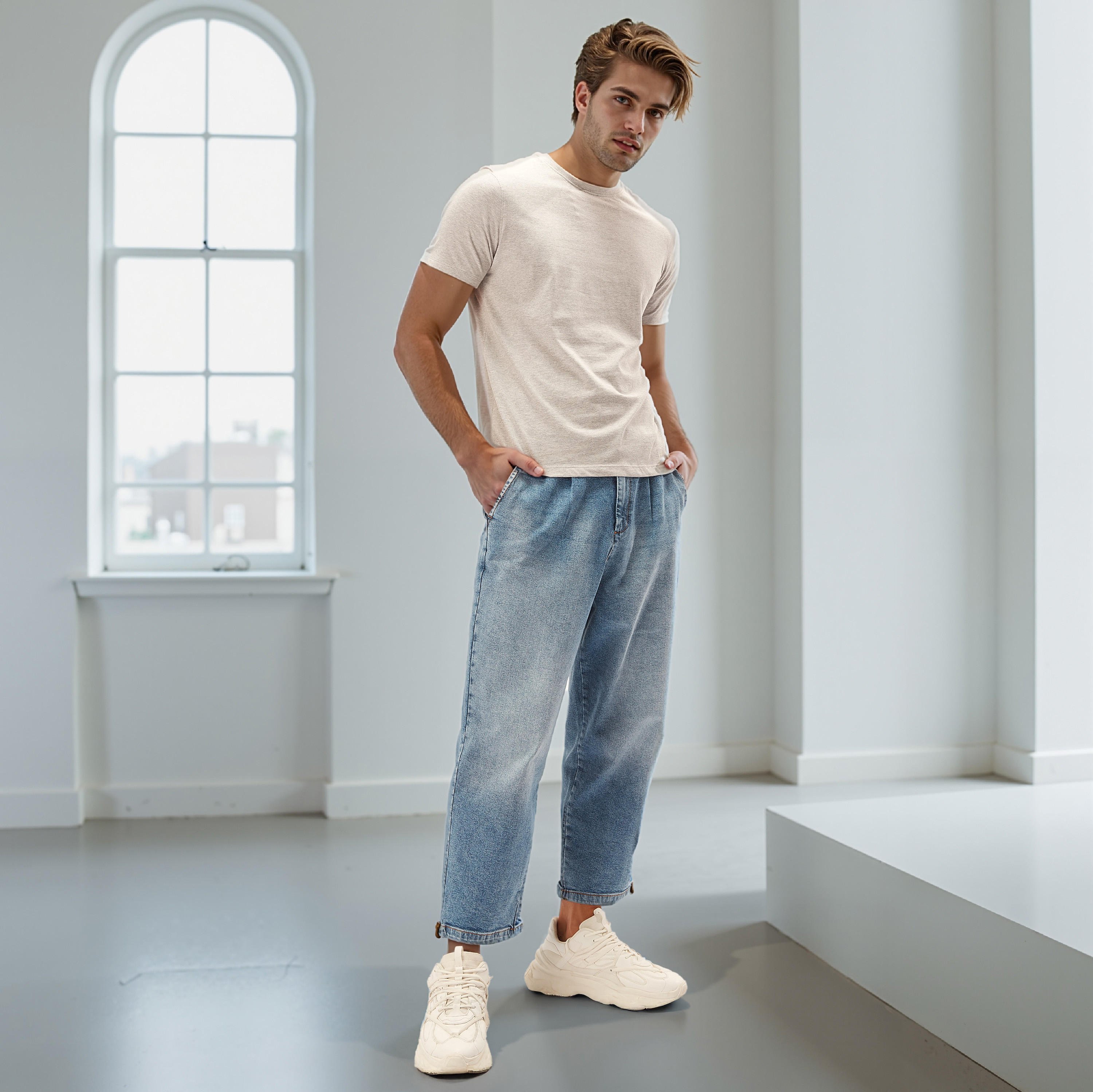 Plain Regular Fit Crew Neck T-shirt with Short Sleeves-men-clothing-tshirtsandpolos-tshirts-image-2