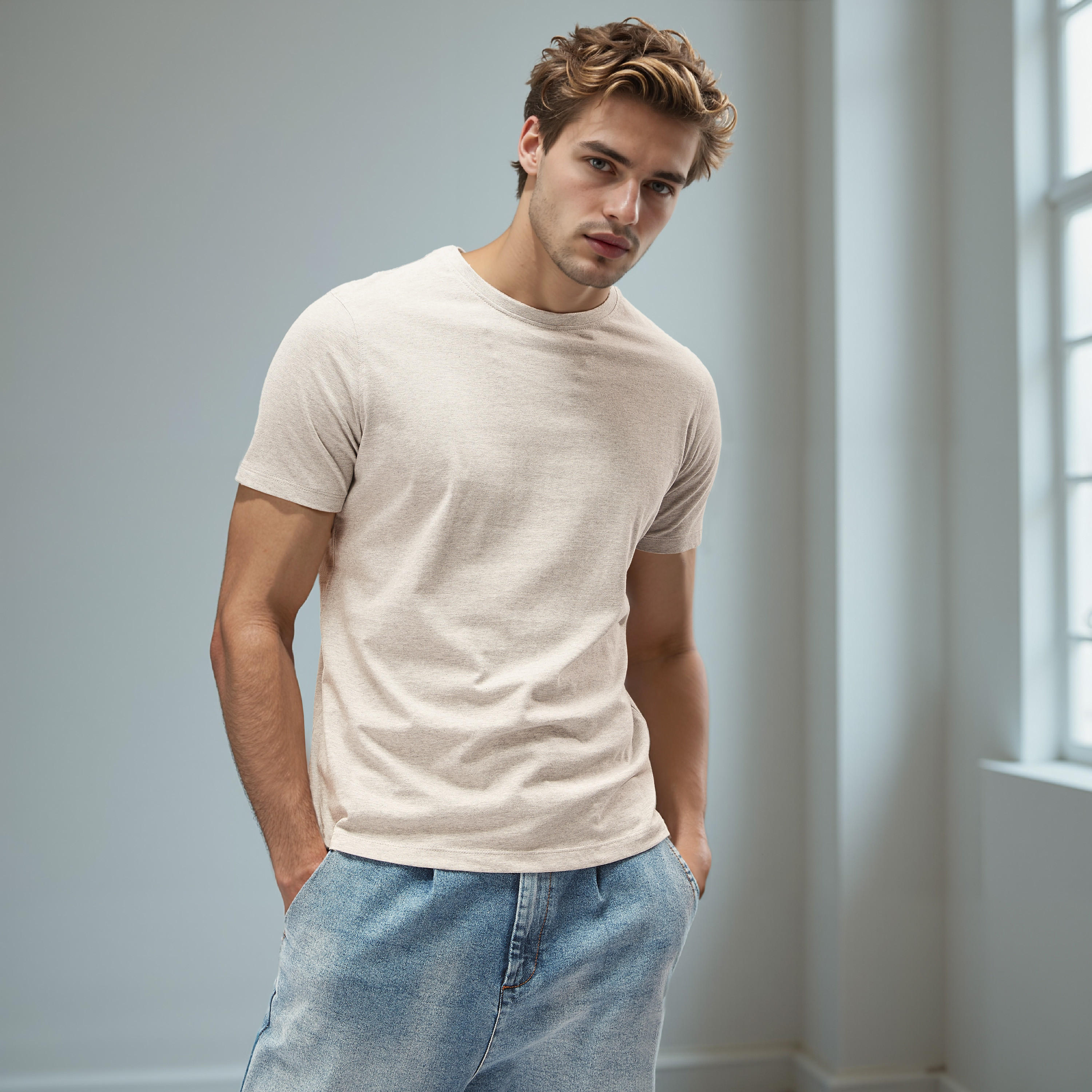 Plain Regular Fit Crew Neck T-shirt with Short Sleeves-men-clothing-tshirtsandpolos-tshirts-image-3