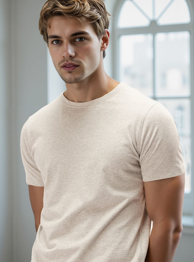 Plain Regular Fit Crew Neck T-shirt with Short Sleeves-men-clothing-tshirtsandpolos-tshirts-image-5