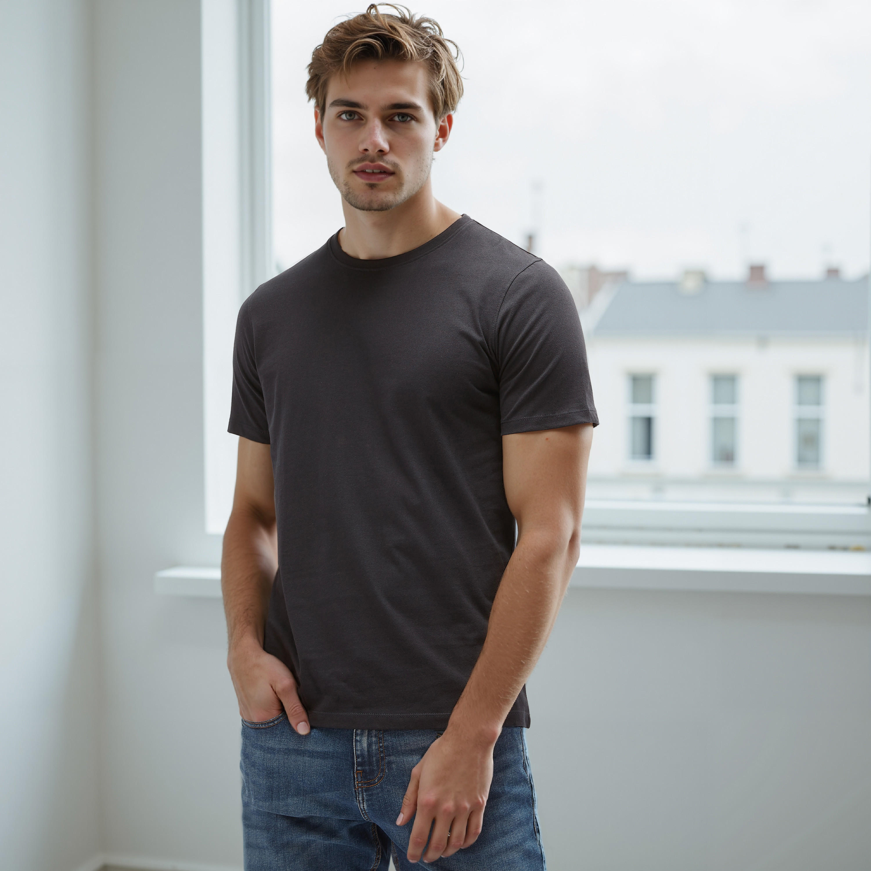 Plain Regular Fit Crew Neck T-shirt with Short Sleeves-men-clothing-tshirtsandpolos-tshirts-image-1