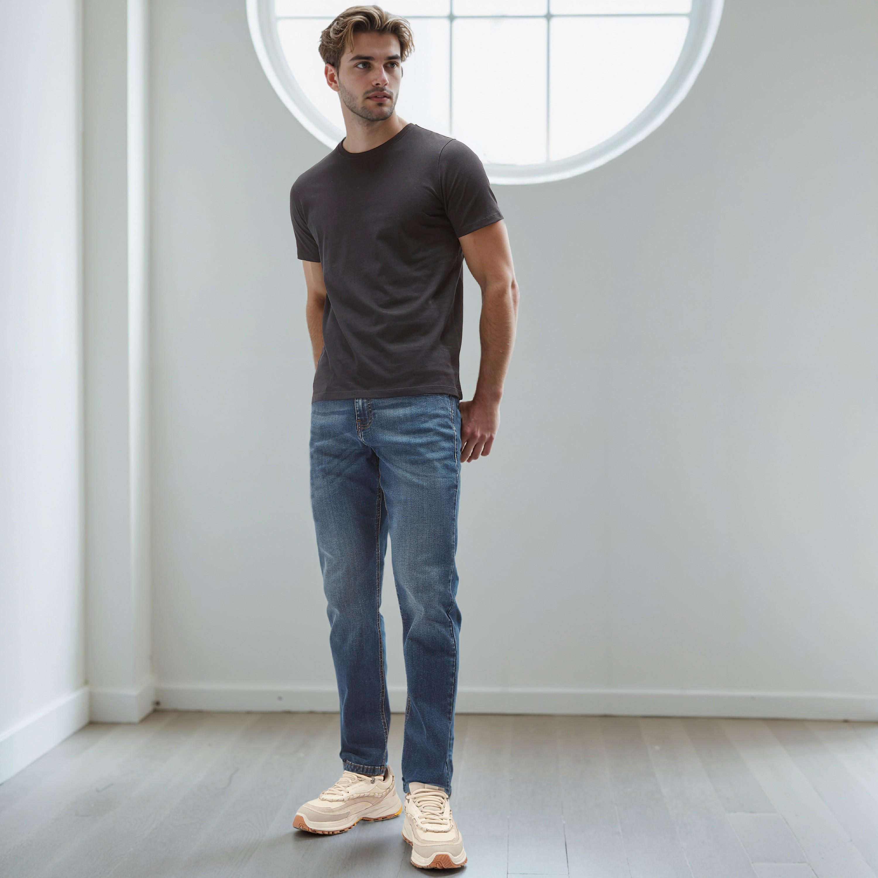 Plain Regular Fit Crew Neck T-shirt with Short Sleeves-men-clothing-tshirtsandpolos-tshirts-image-2