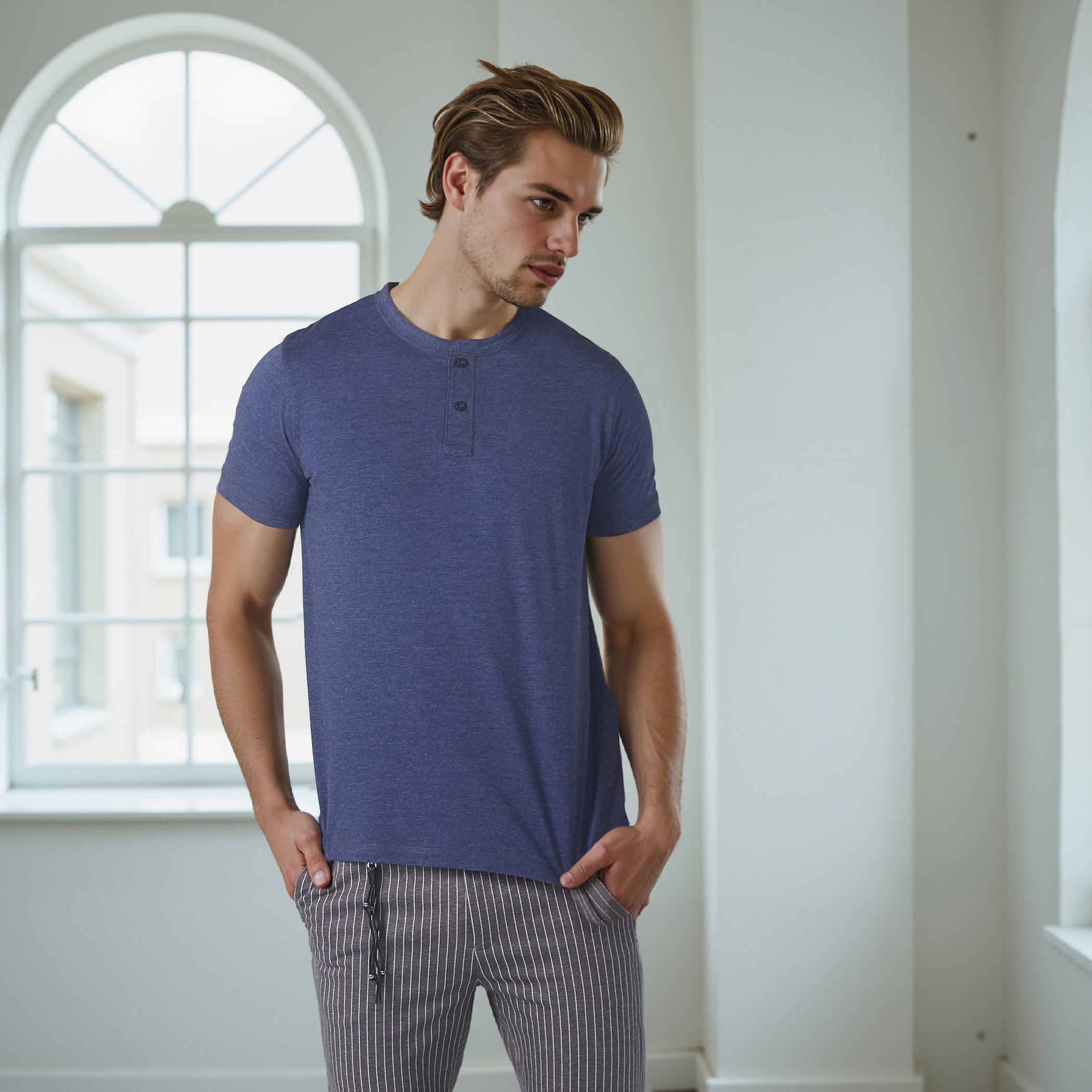 Henley Neck T-Shirt with Short Sleeves-men-clothing-tshirtsandpolos-tshirts-image-1