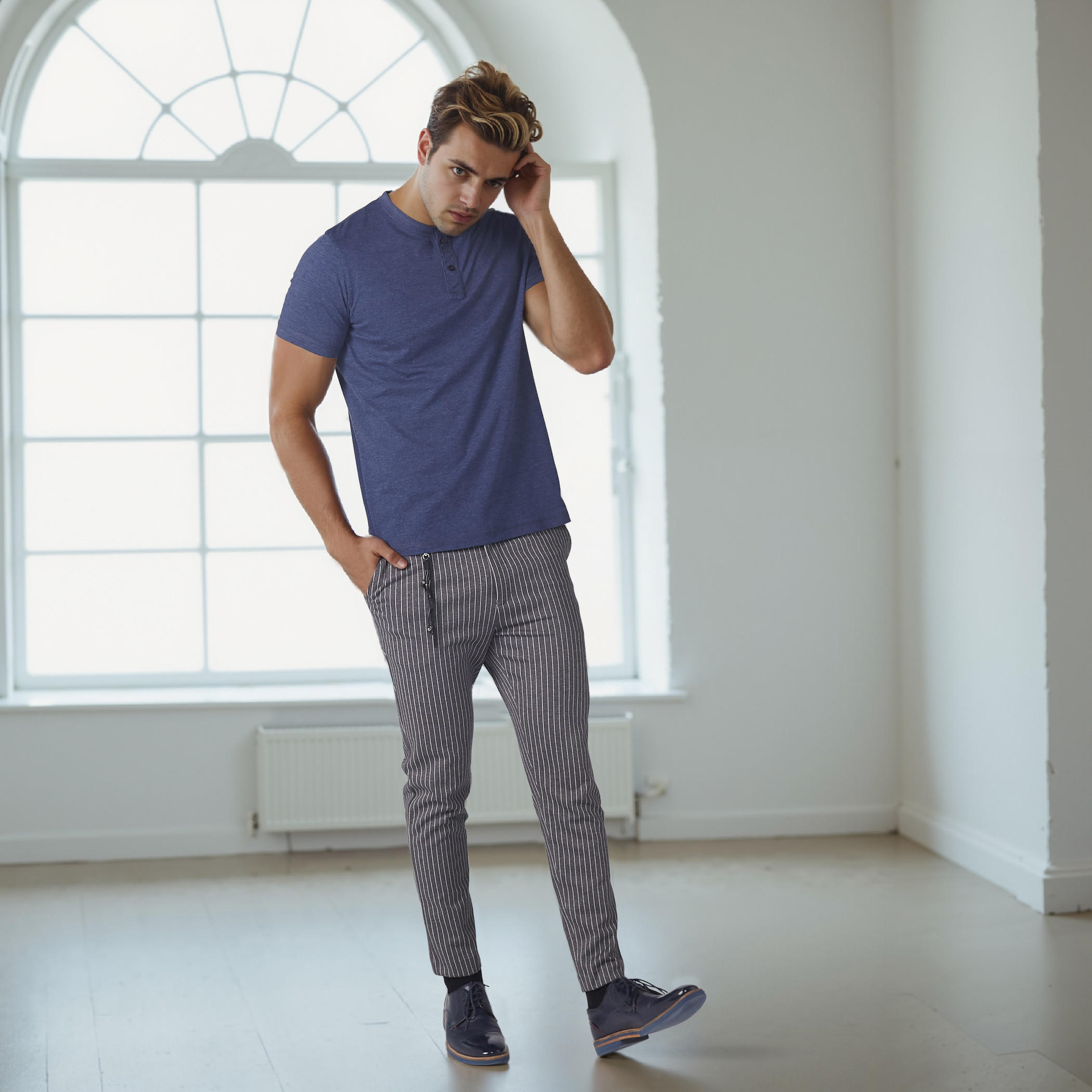 Henley Neck T-Shirt with Short Sleeves-men-clothing-tshirtsandpolos-tshirts-image-2