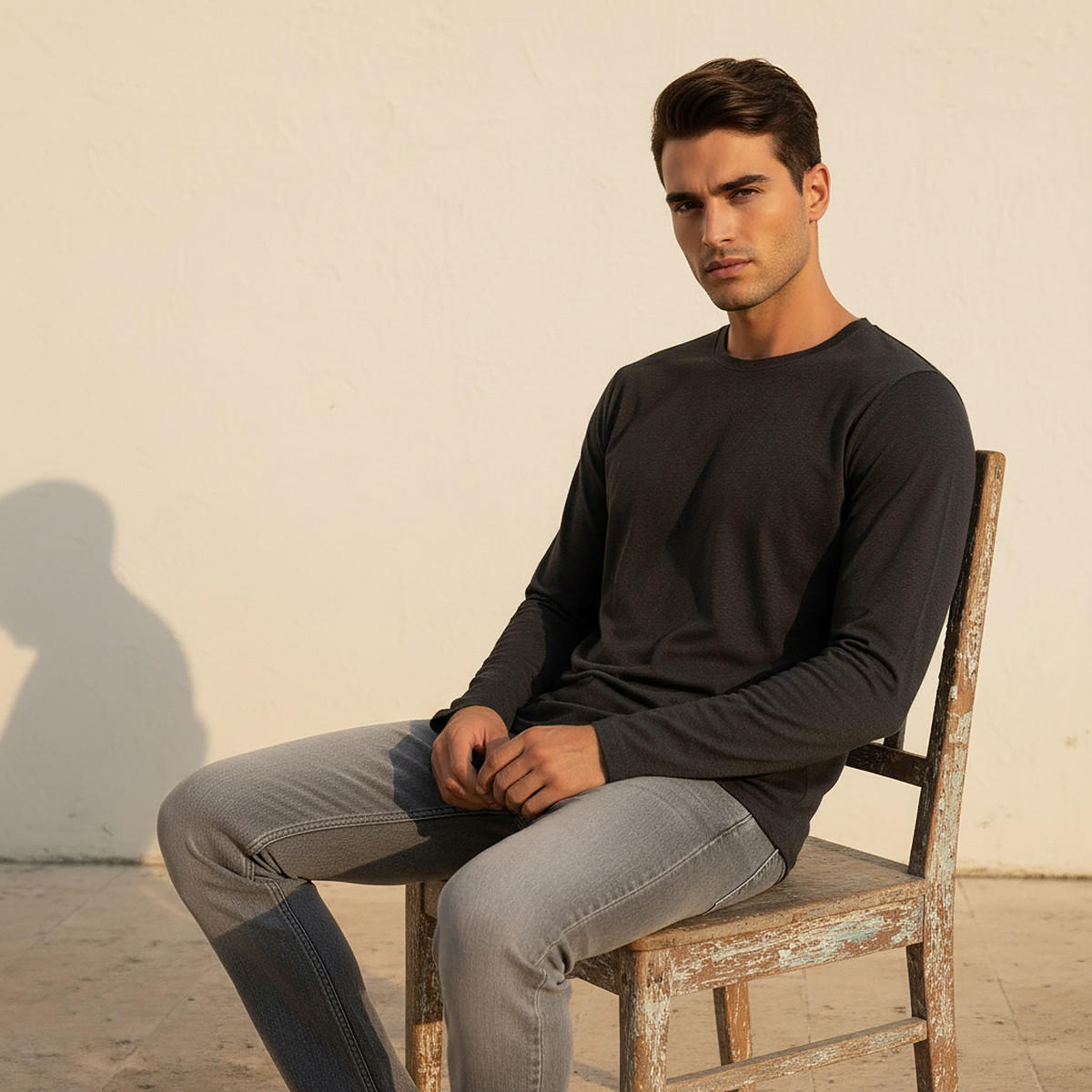 تيشيرت بقصّة سليم وياقة ضيّقة وأكمام طويلة-men-clothing-tshirtsandpolos-tshirts-image-6