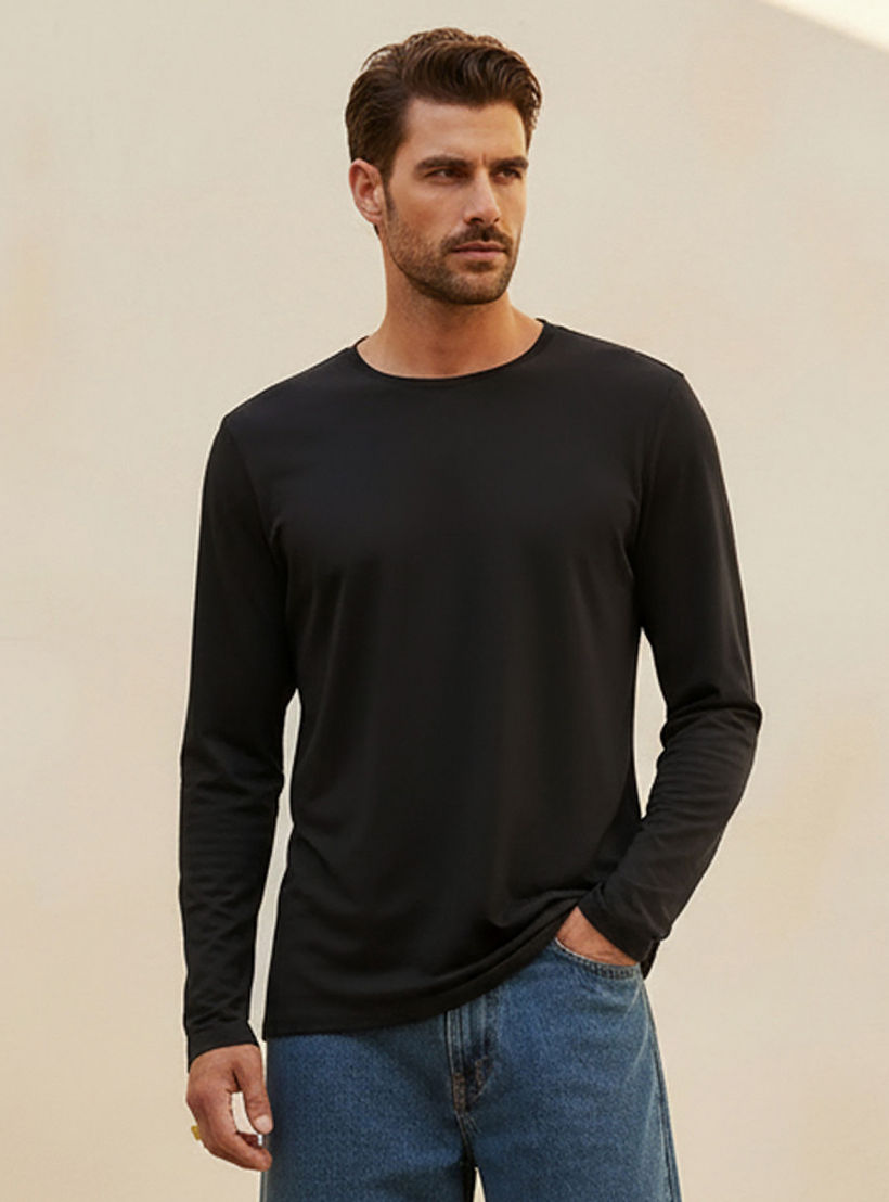 Slim Fit T-shirt with Crew Neck and Long Sleeves-men-clothing-tshirtsandpolos-tshirts-image-1