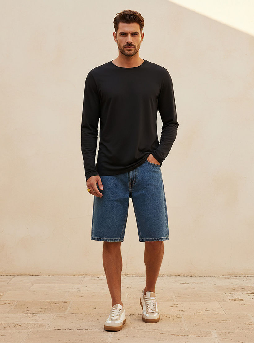 Slim Fit T-shirt with Crew Neck and Long Sleeves-men-clothing-tshirtsandpolos-tshirts-image-3