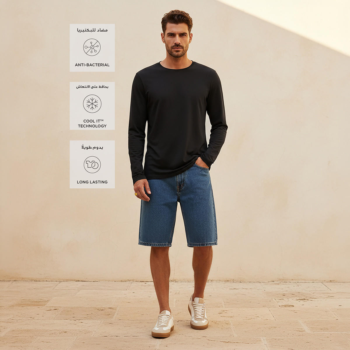 Slim Fit T-shirt with Crew Neck and Long Sleeves-men-clothing-tshirtsandpolos-tshirts-image-3