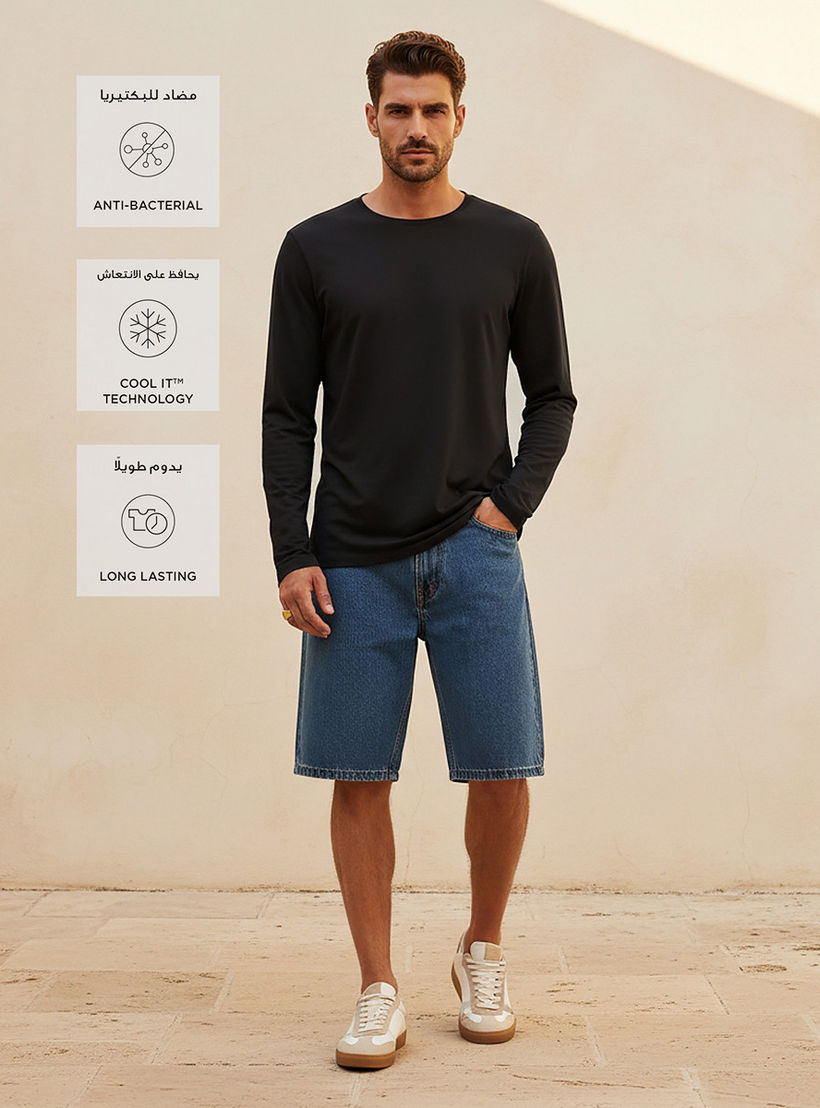 Slim Fit T-shirt with Crew Neck and Long Sleeves-men-clothing-tshirtsandpolos-tshirts-image-3