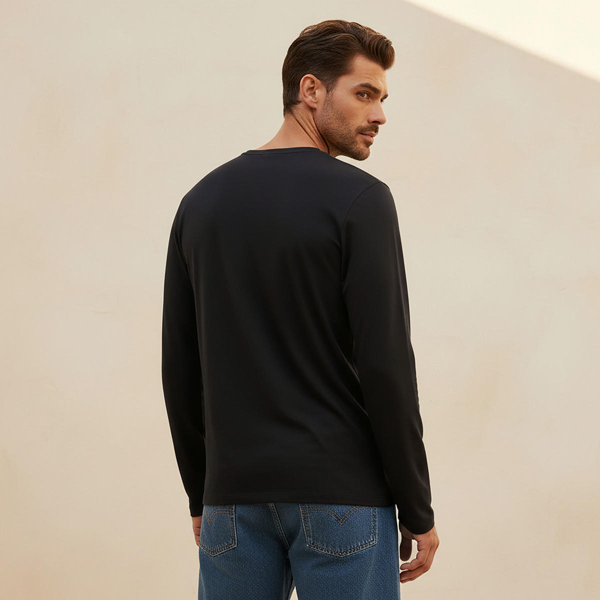 Slim Fit T-shirt with Crew Neck and Long Sleeves-men-clothing-tshirtsandpolos-tshirts-image-4