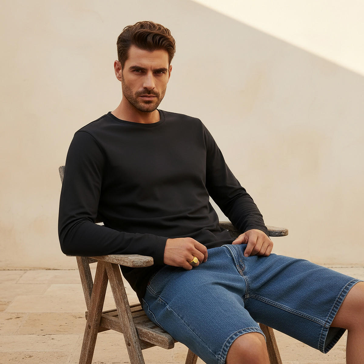Slim Fit T-shirt with Crew Neck and Long Sleeves-men-clothing-tshirtsandpolos-tshirts-image-5
