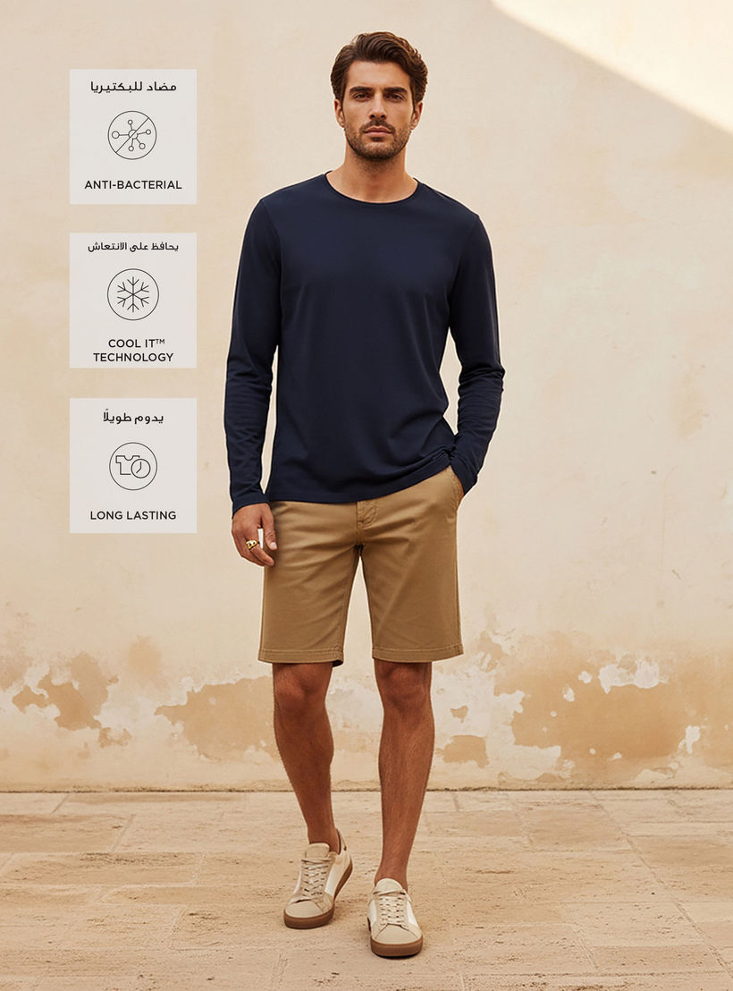 Slim Fit T-shirt with Crew Neck and Long Sleeves-men-clothing-tshirtsandpolos-tshirts-image-3