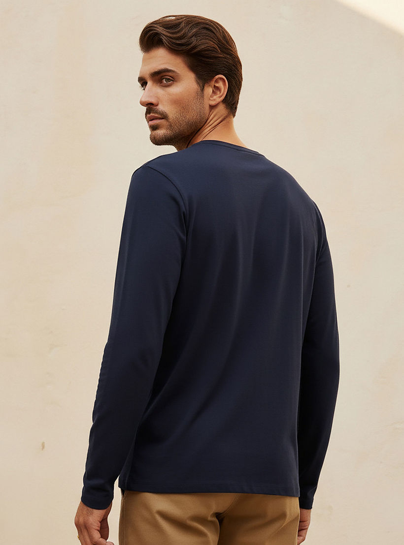 Slim Fit T-shirt with Crew Neck and Long Sleeves-men-clothing-tshirtsandpolos-tshirts-image-4