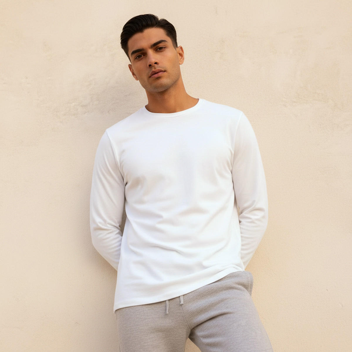 Slim Fit T-shirt with Crew Neck and Long Sleeves-men-clothing-tshirtsandpolos-tshirts-image-1