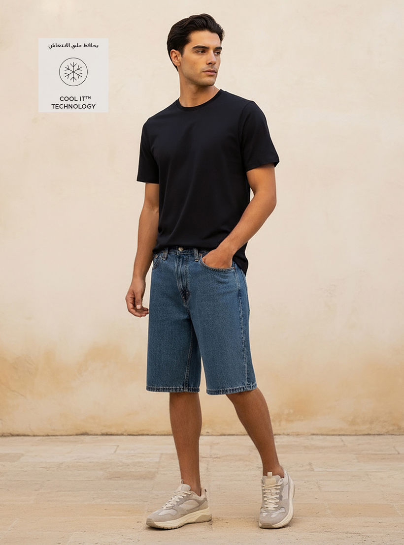 Plain Slim Fit Round Neck T-shirt with Short Sleeves-men-clothing-tshirtsandpolos-tshirts-image-3