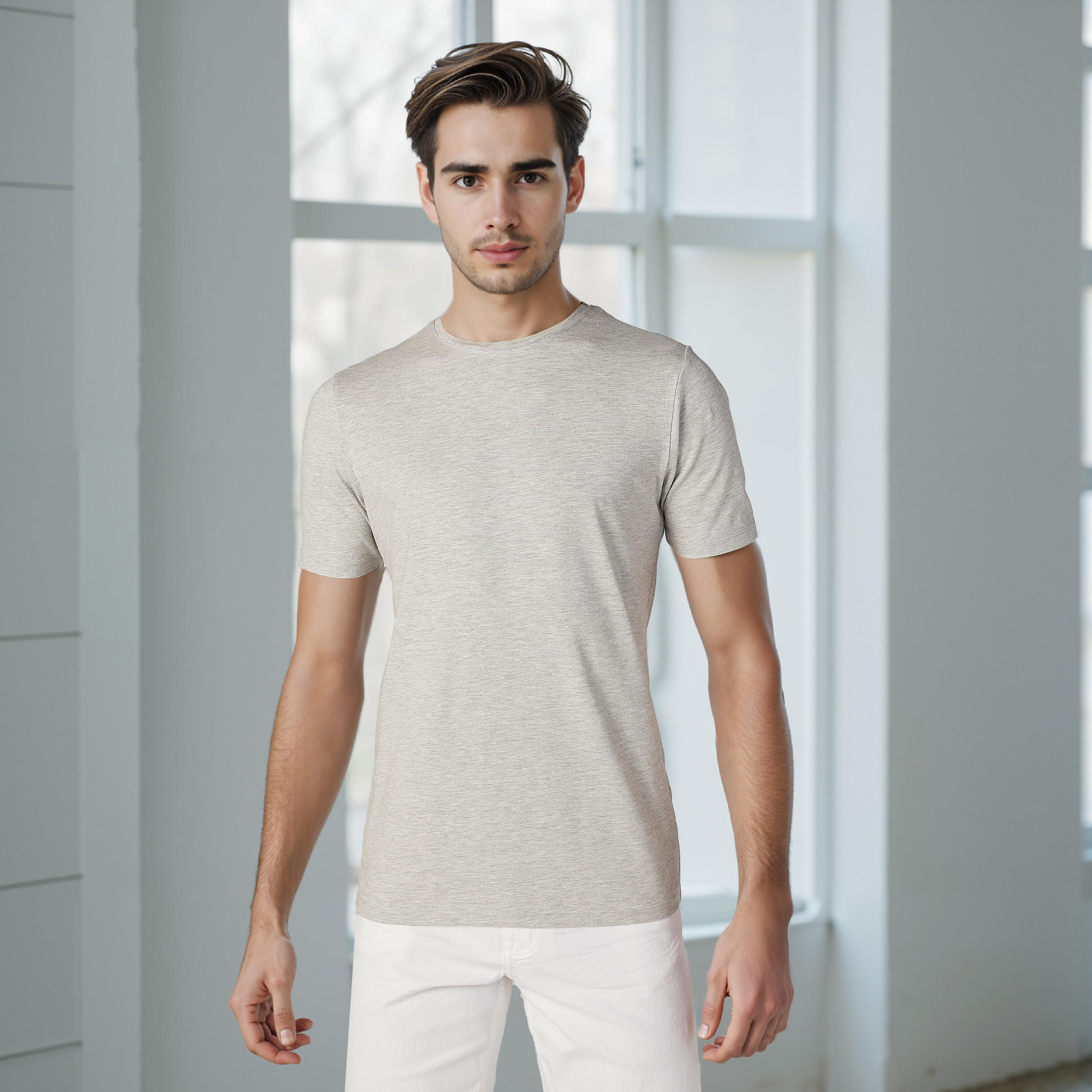 تيشيرت سادة بقصّة سليم وياقة مستديرة وأكمام طويلة-men-clothing-tshirtsandpolos-tshirts-image-3