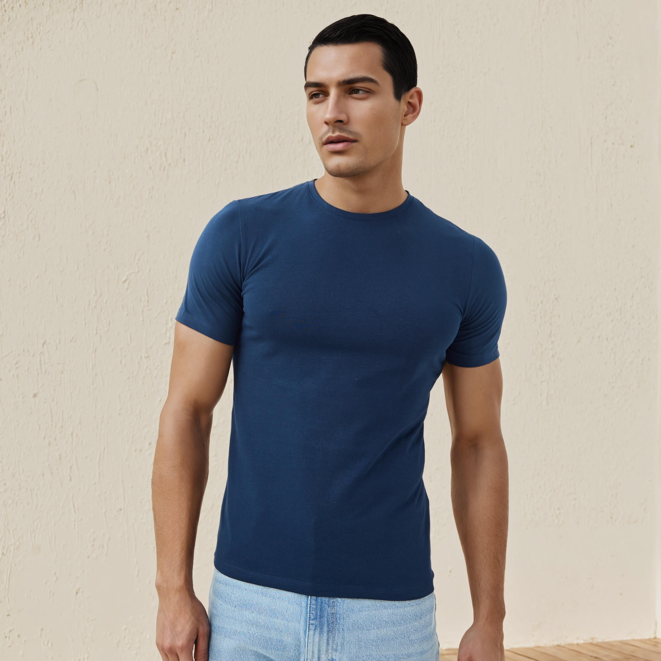 Plain Slim Fit Round Neck T-shirt with Short Sleeves-men-clothing-tshirtsandpolos-tshirts-image-1