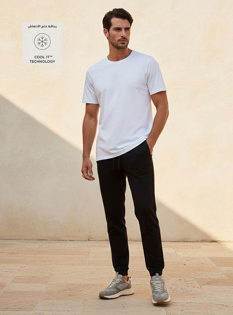 Plain Slim Fit Round Neck T-shirt with Short Sleeves-men-clothing-tshirtsandpolos-tshirts-image-3