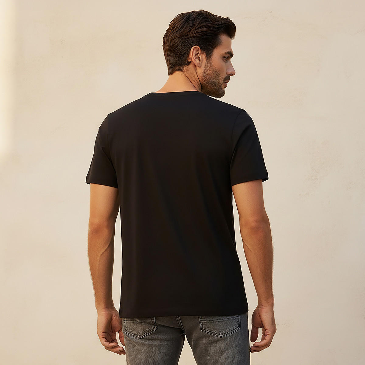 Slim Fit V-Neck T-shirt with Short Sleeves-men-clothing-tshirtsandpolos-tshirts-image-4