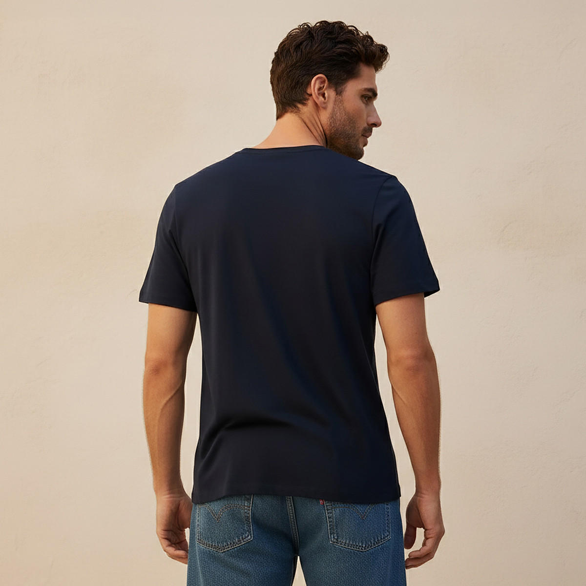 Slim Fit V-Neck T-shirt with Short Sleeves-men-clothing-tshirtsandpolos-tshirts-image-4