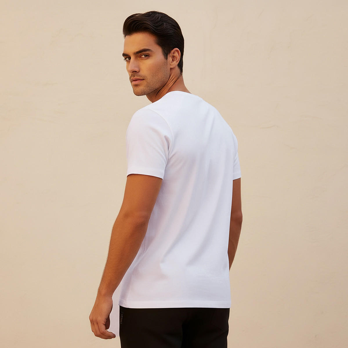 Slim Fit V-Neck T-shirt with Short Sleeves-men-clothing-tshirtsandpolos-tshirts-image-4